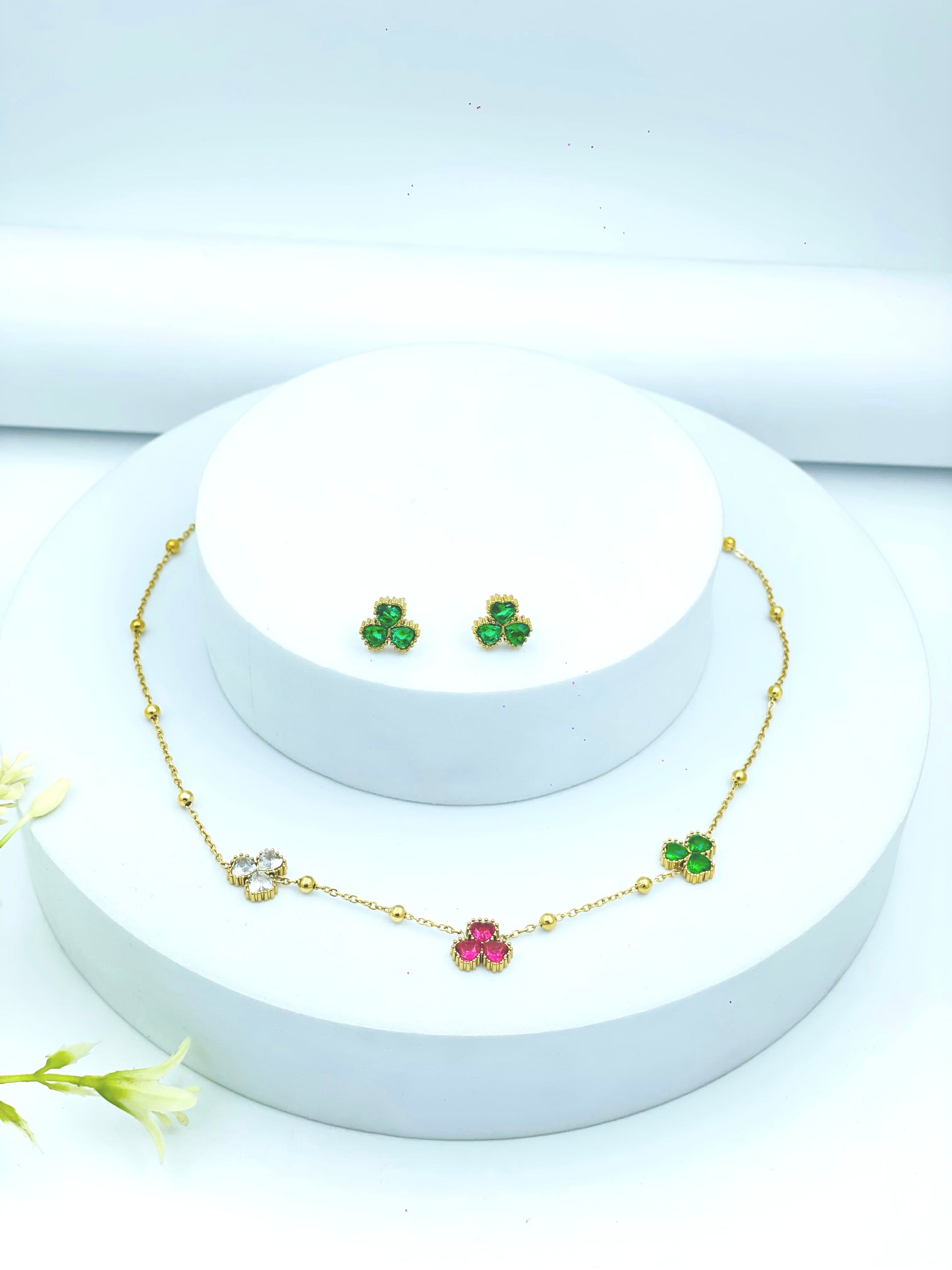Elegant Floral Gemstone Jewelry Set  Necklace  Earrings