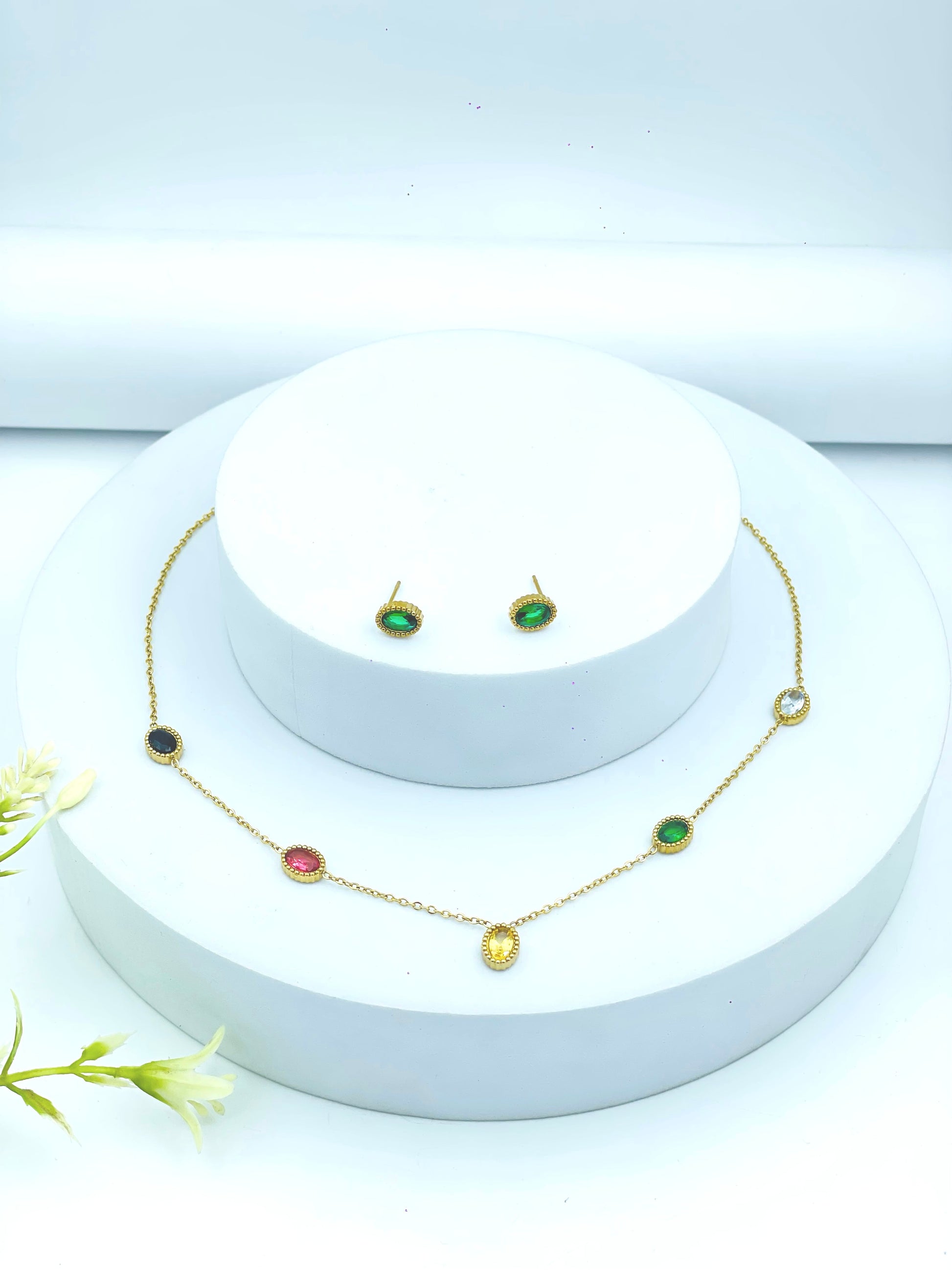 Elegant Multicolor Stone Necklace and Earring Set