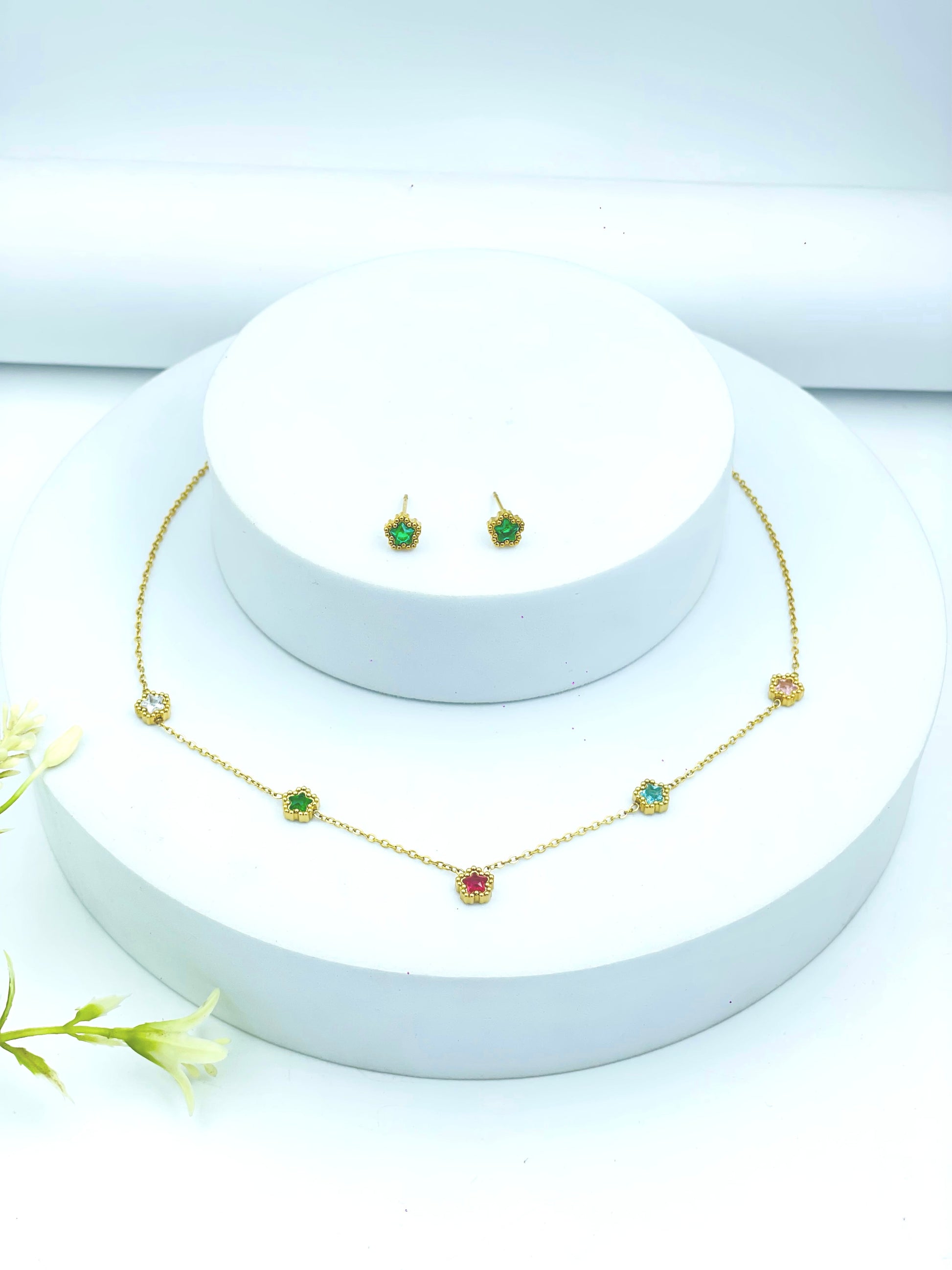 Shop Elegant Multicolor Gem Necklace and Earring Set