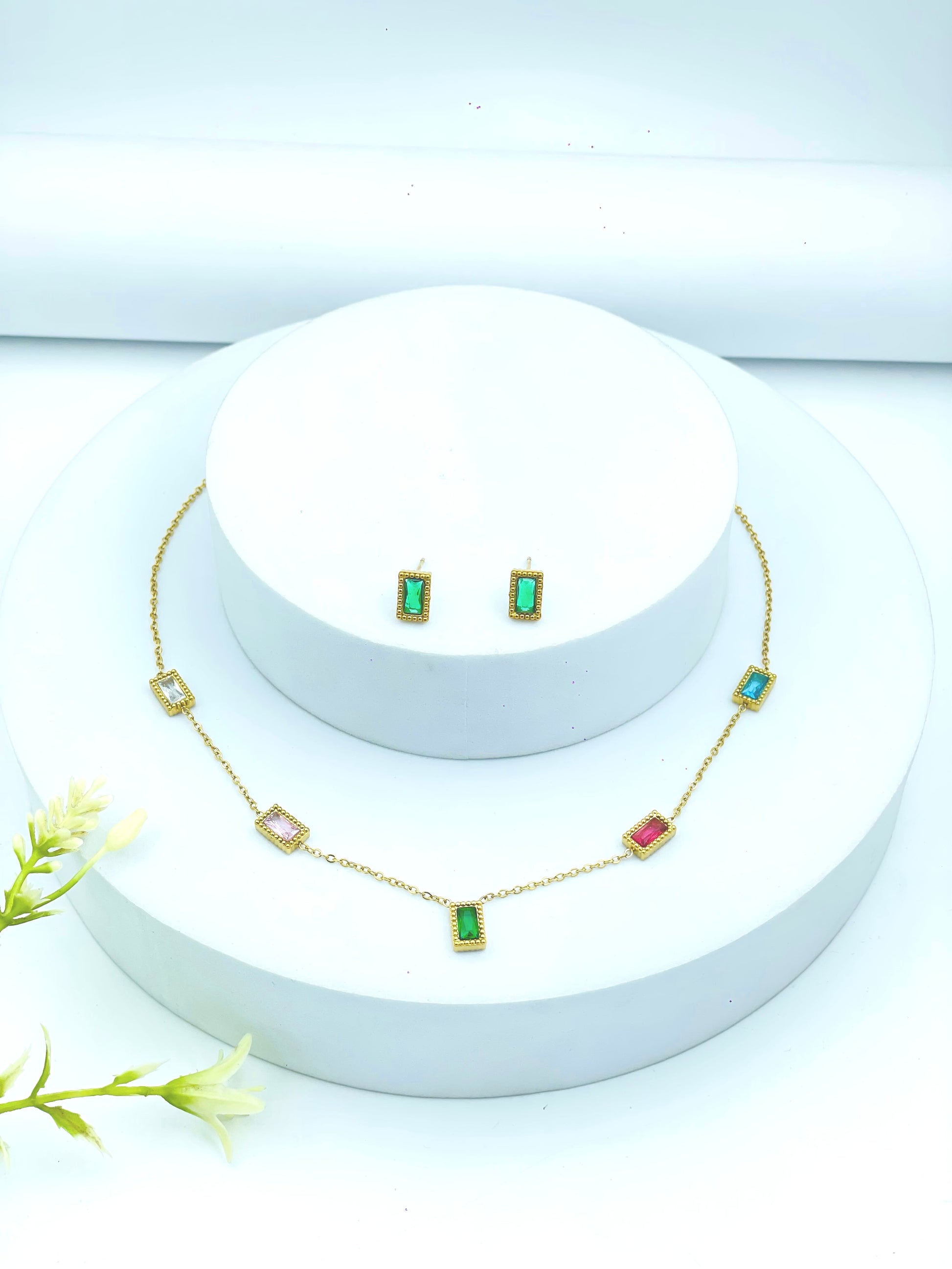 Elegant Multicolor Stone Jewelry Set  Necklace  Earrings