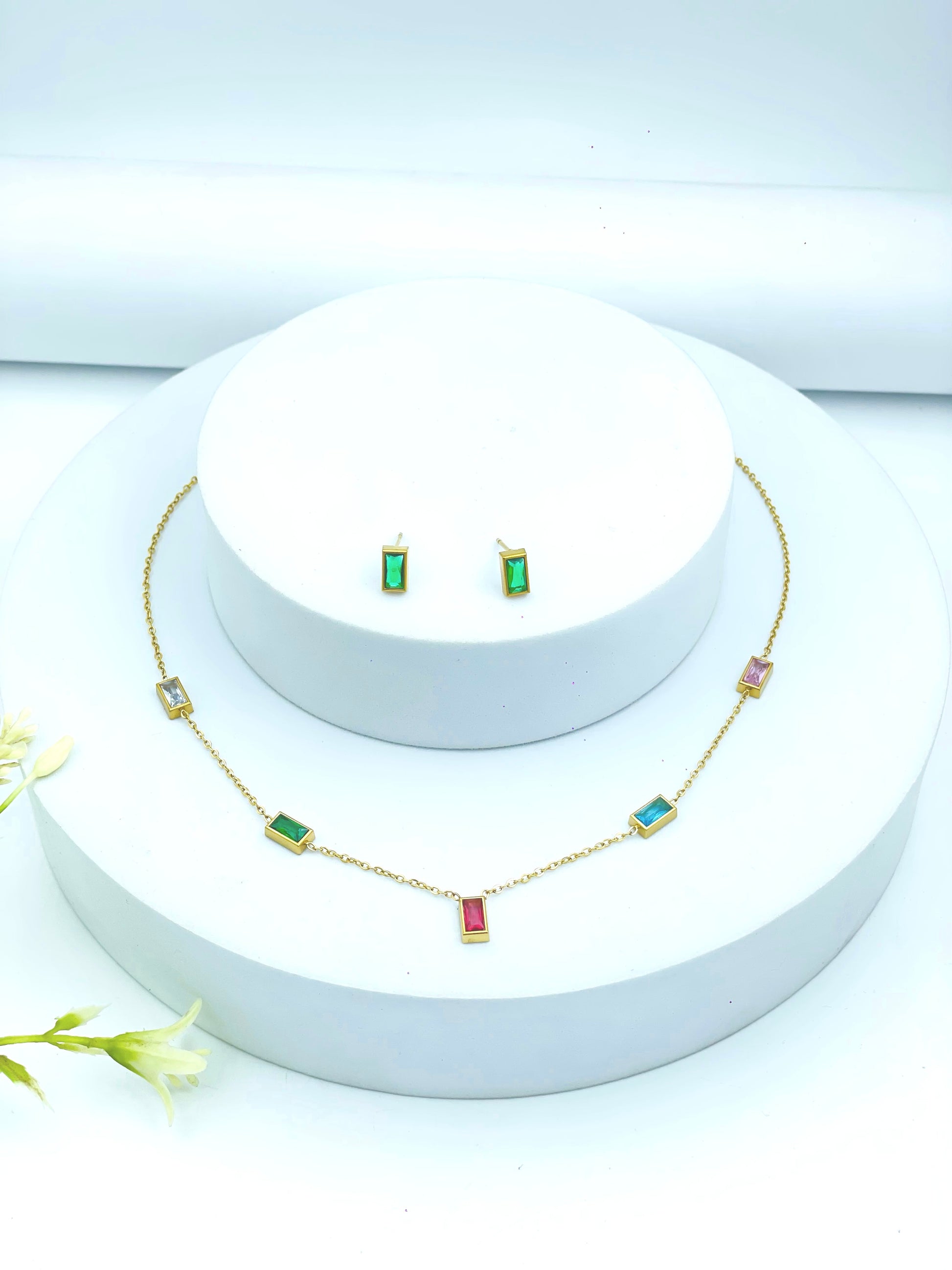 Elegant MultiGemstone Necklace and Earring Set