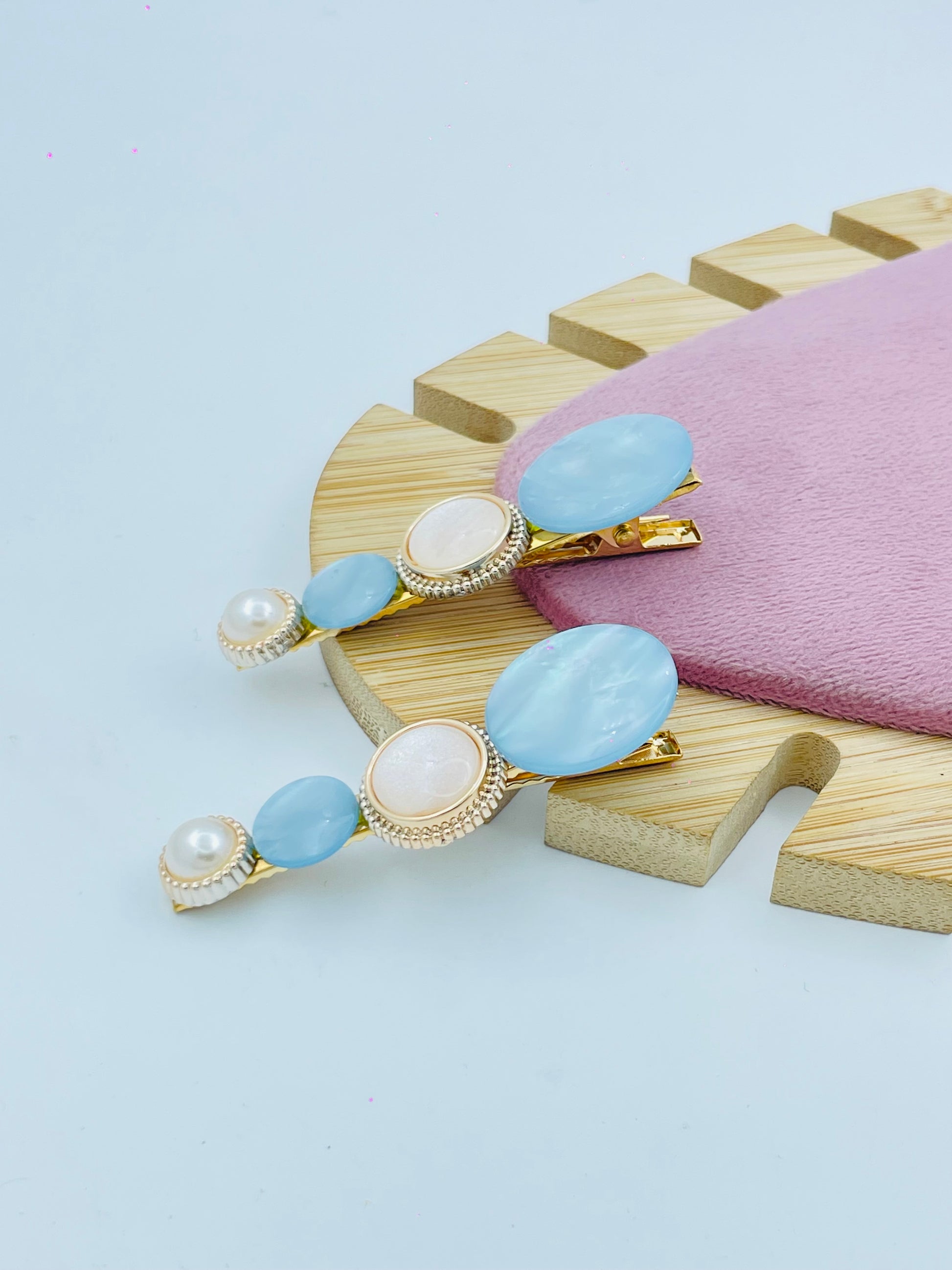 Stylish Pearl and Pastel Stone Hair Clips Set of 2