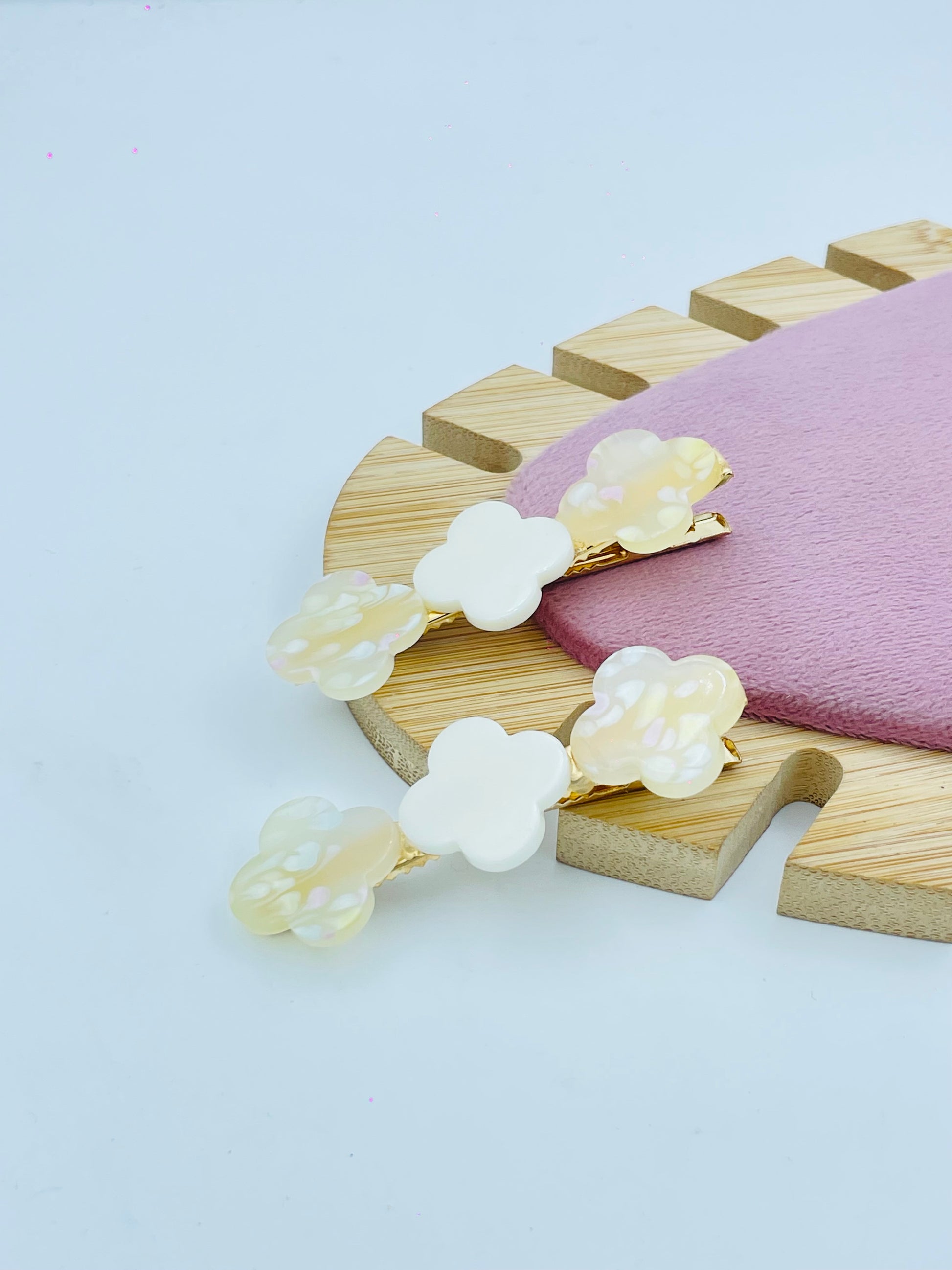 Elegant Pearlescent Flower Hair Clips Set of 2