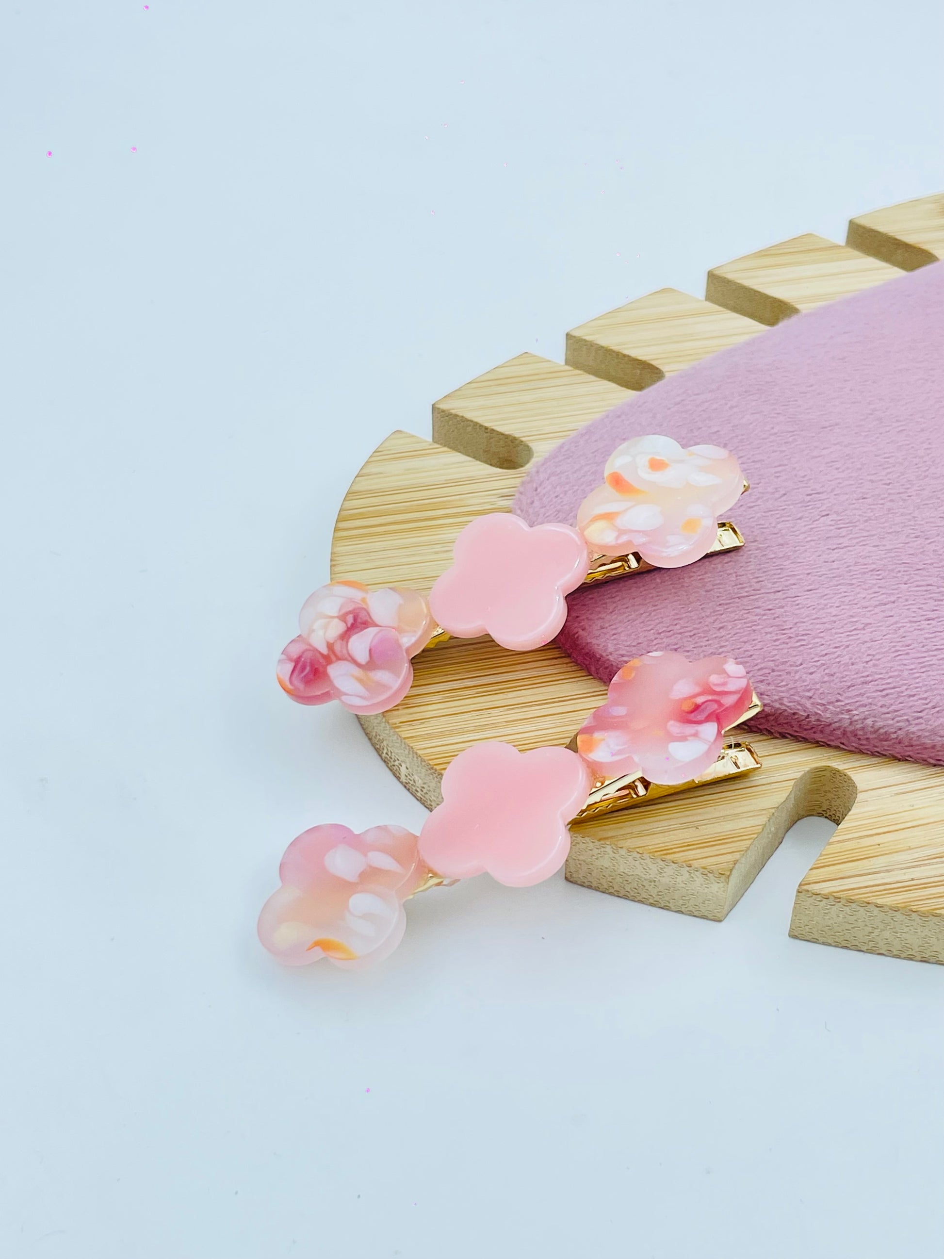 Pink Floral Hair Claw Clip Set  Stylish Hair Accessories Set of 2
