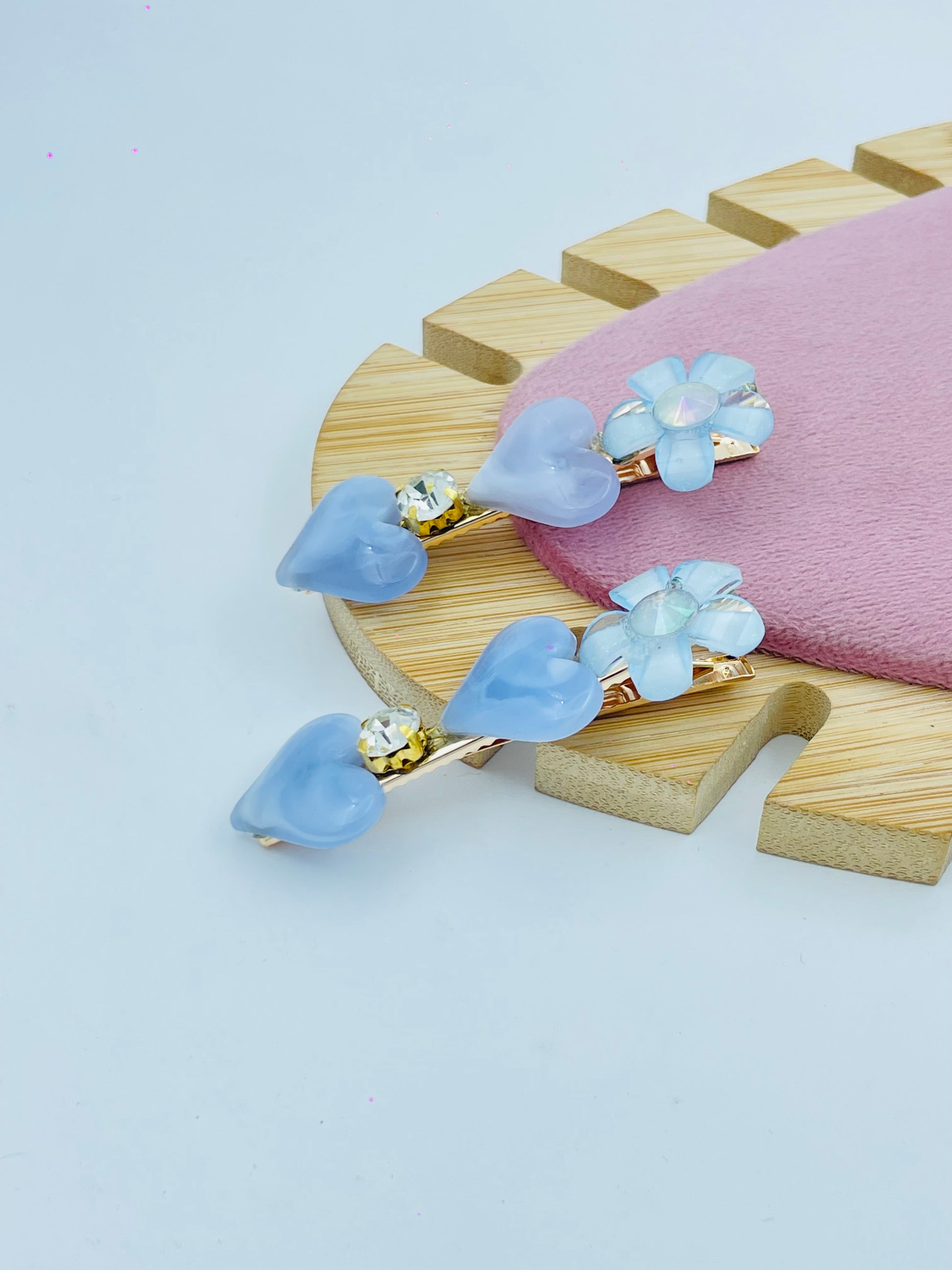 Elegant Blue Floral Gemstone Hair clip Set of 2