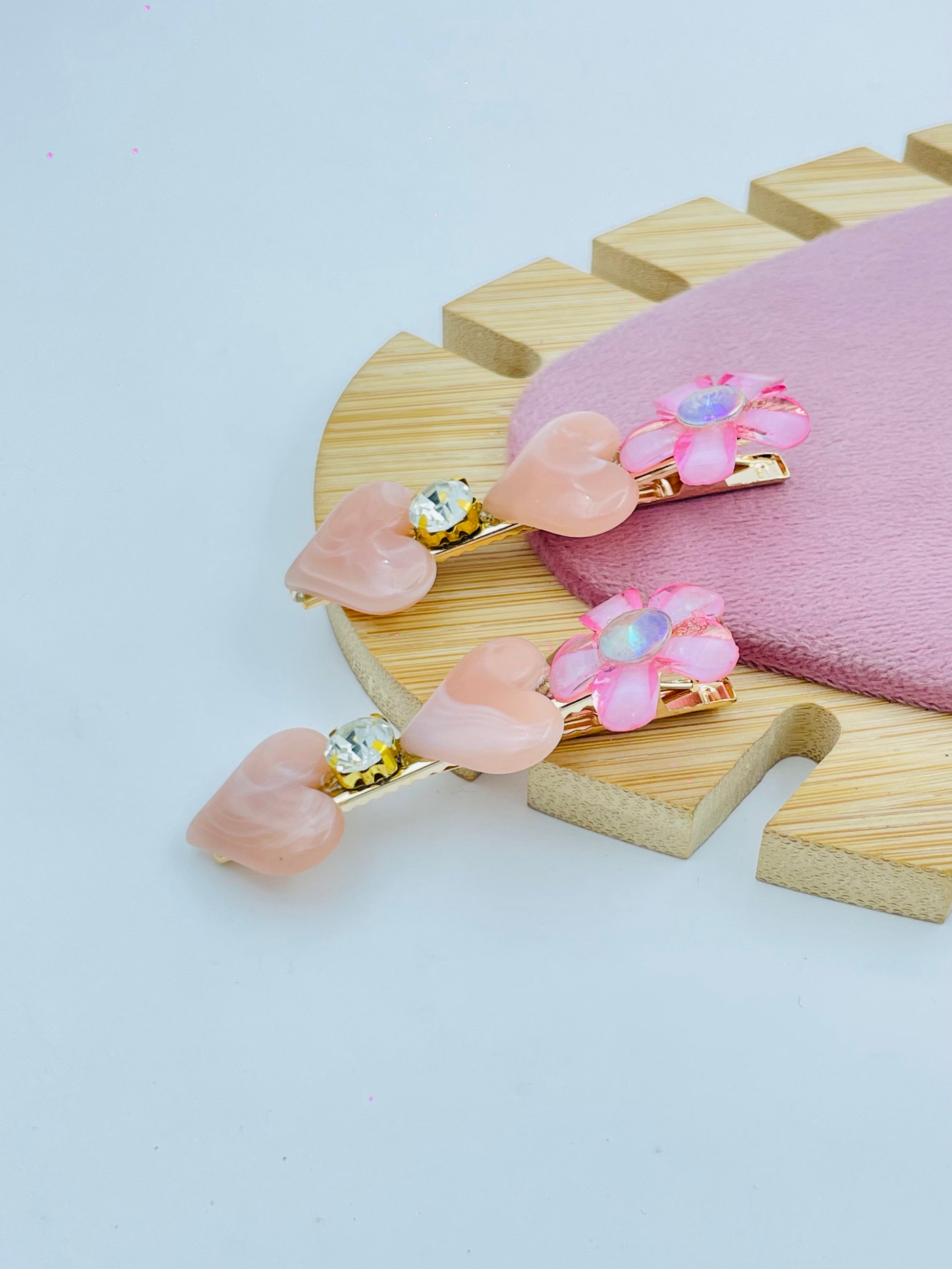 Elegant Pink Floral Drop Hair clip Set of 2