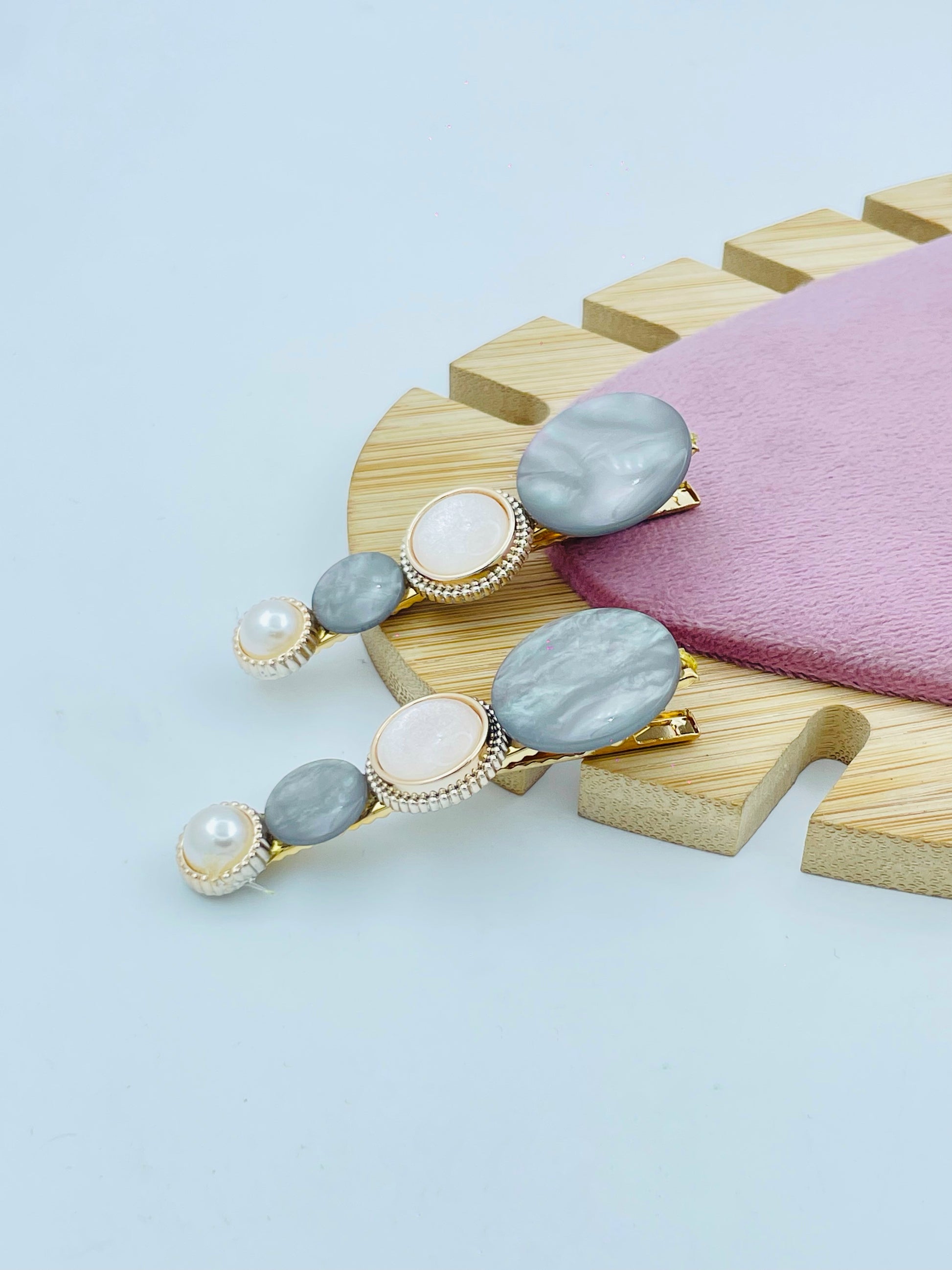 Elegant Pearl and Gemstone Hair Clips  Sophisticated Hair Accessories Set of 2 clips