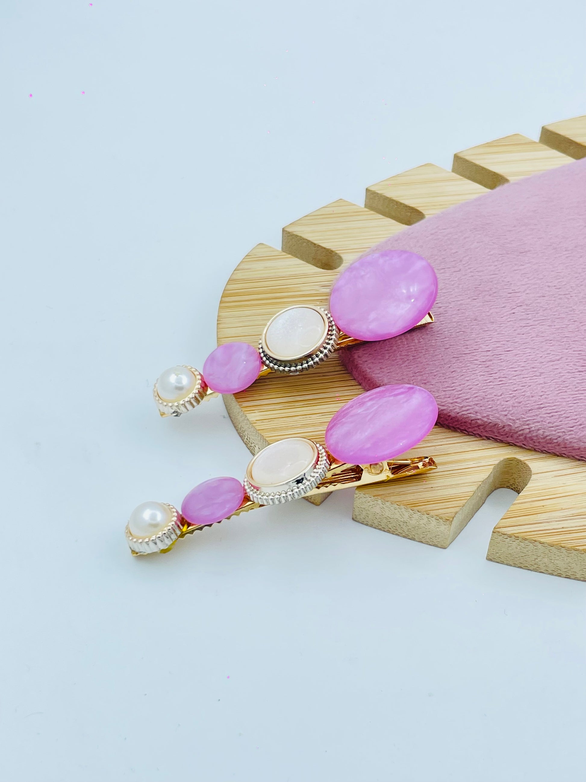 Elegant Pink and Pearl Hair Clips Set of 2