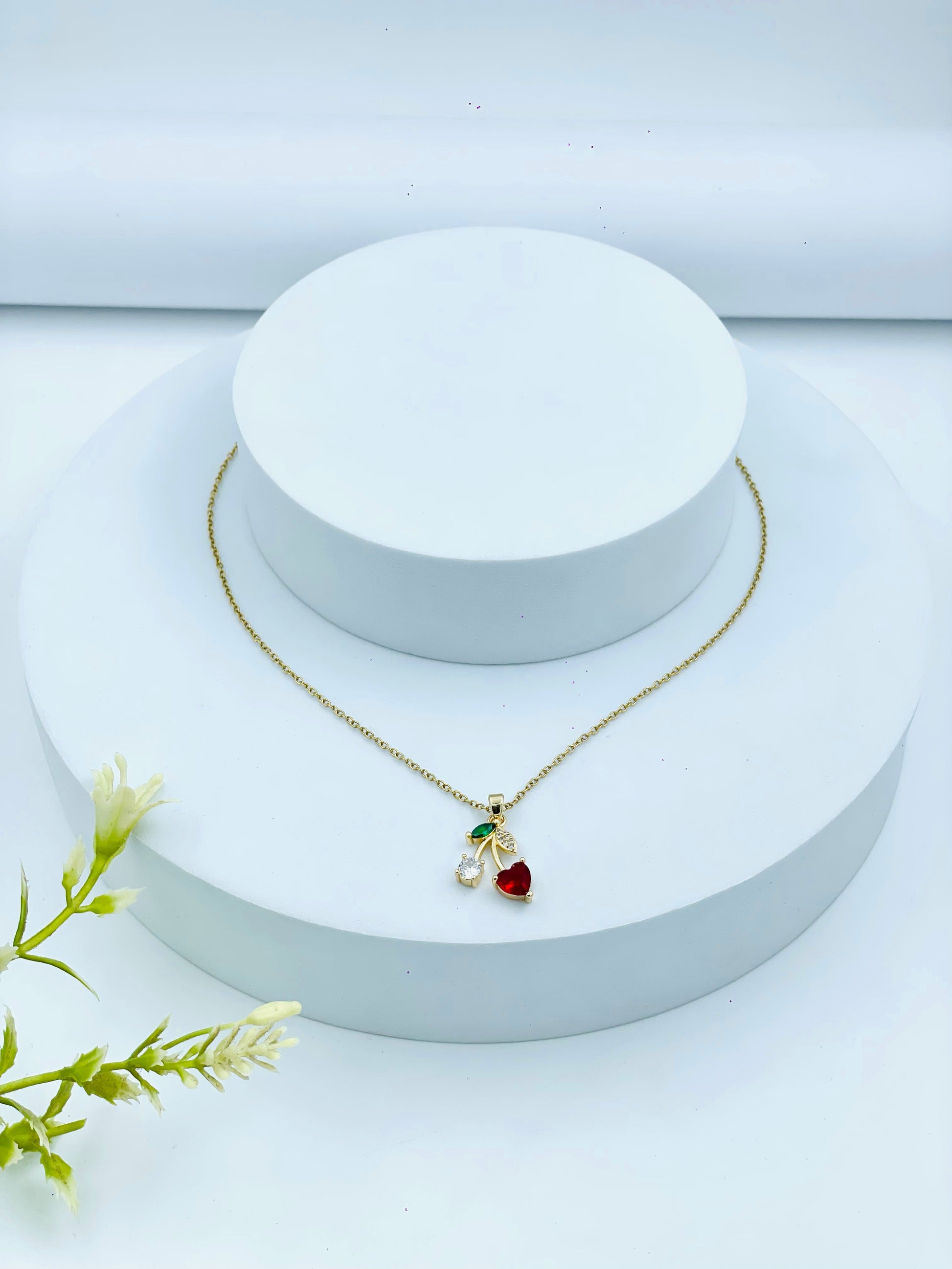 Cherry Pendant Necklace  Elegant Gold Chain