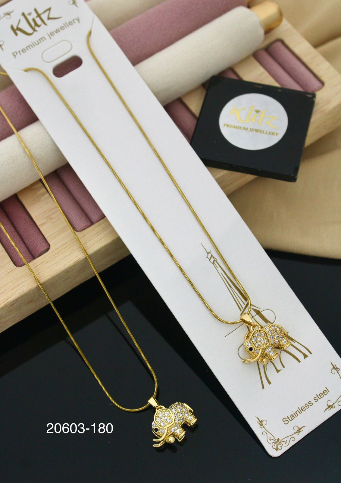 Gold Elephant Pendant Necklace  Stainless Steel