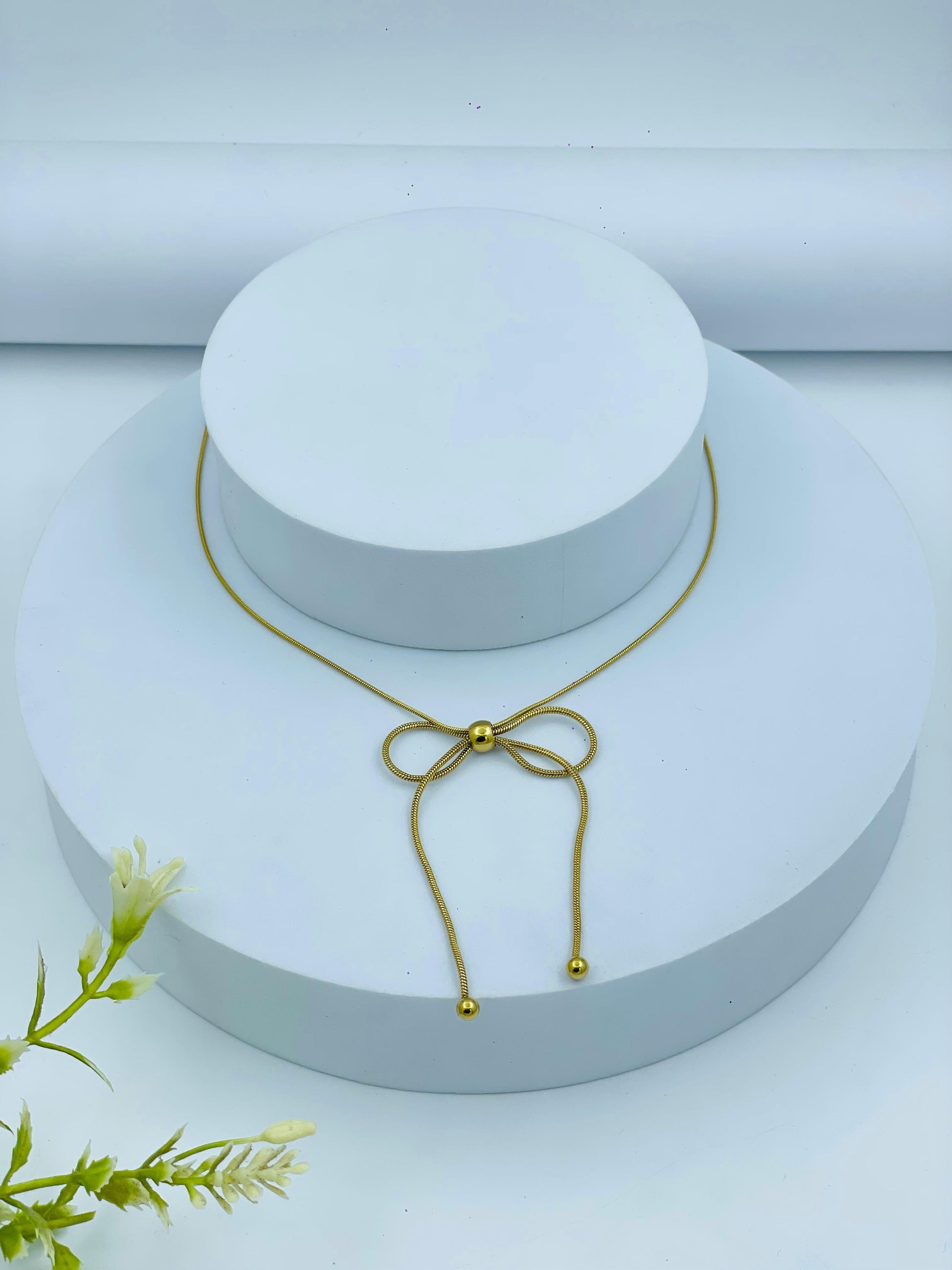 Gold Bow Pendant Necklace – Adjustable Minimal Anti-Tarnish Jewelry