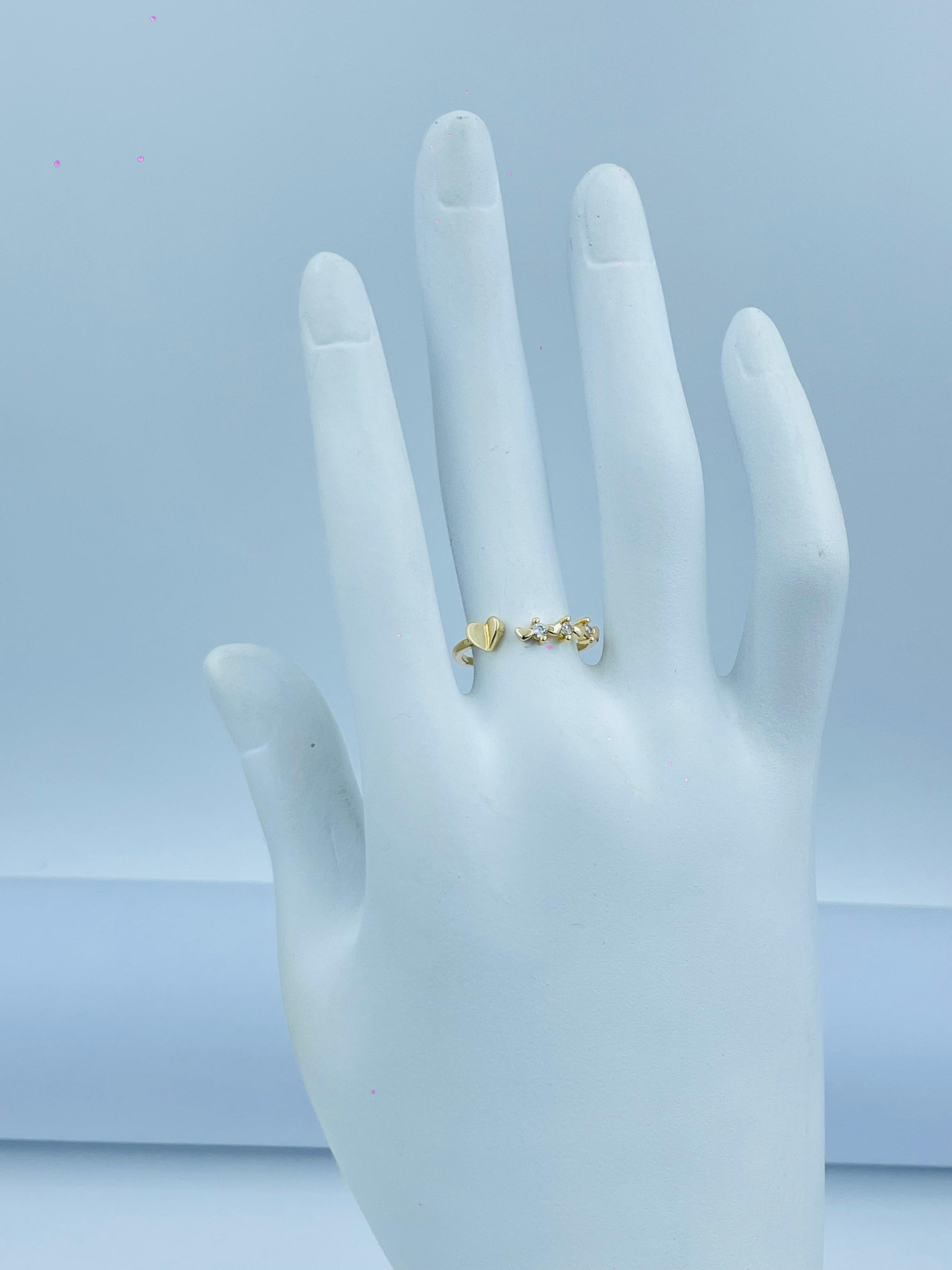 Elegant Gold Open Ring with Heart & Crystal Accents