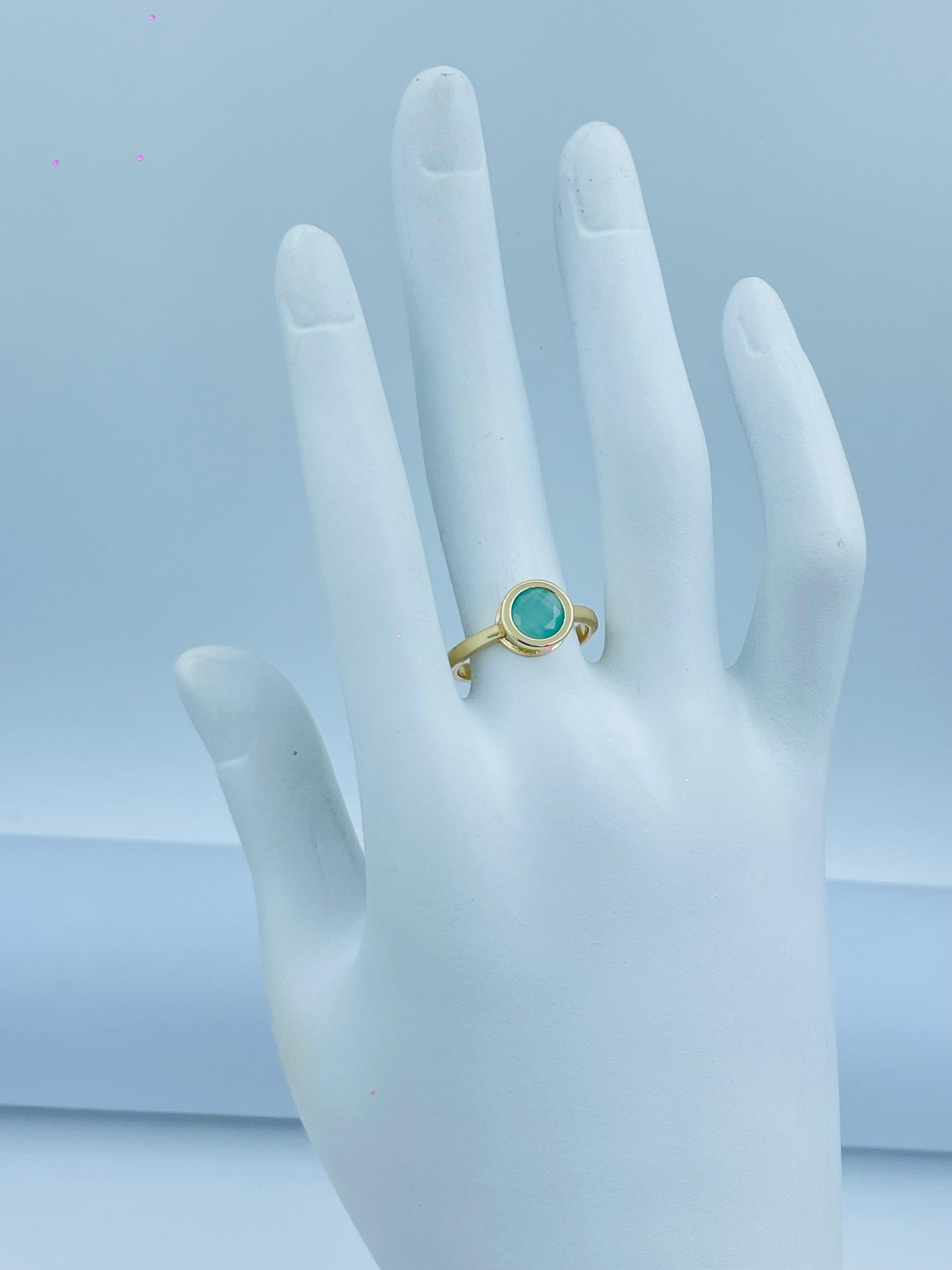 Aqua Teal Gemstone Gold-Plated Ring – Minimalist Elegance