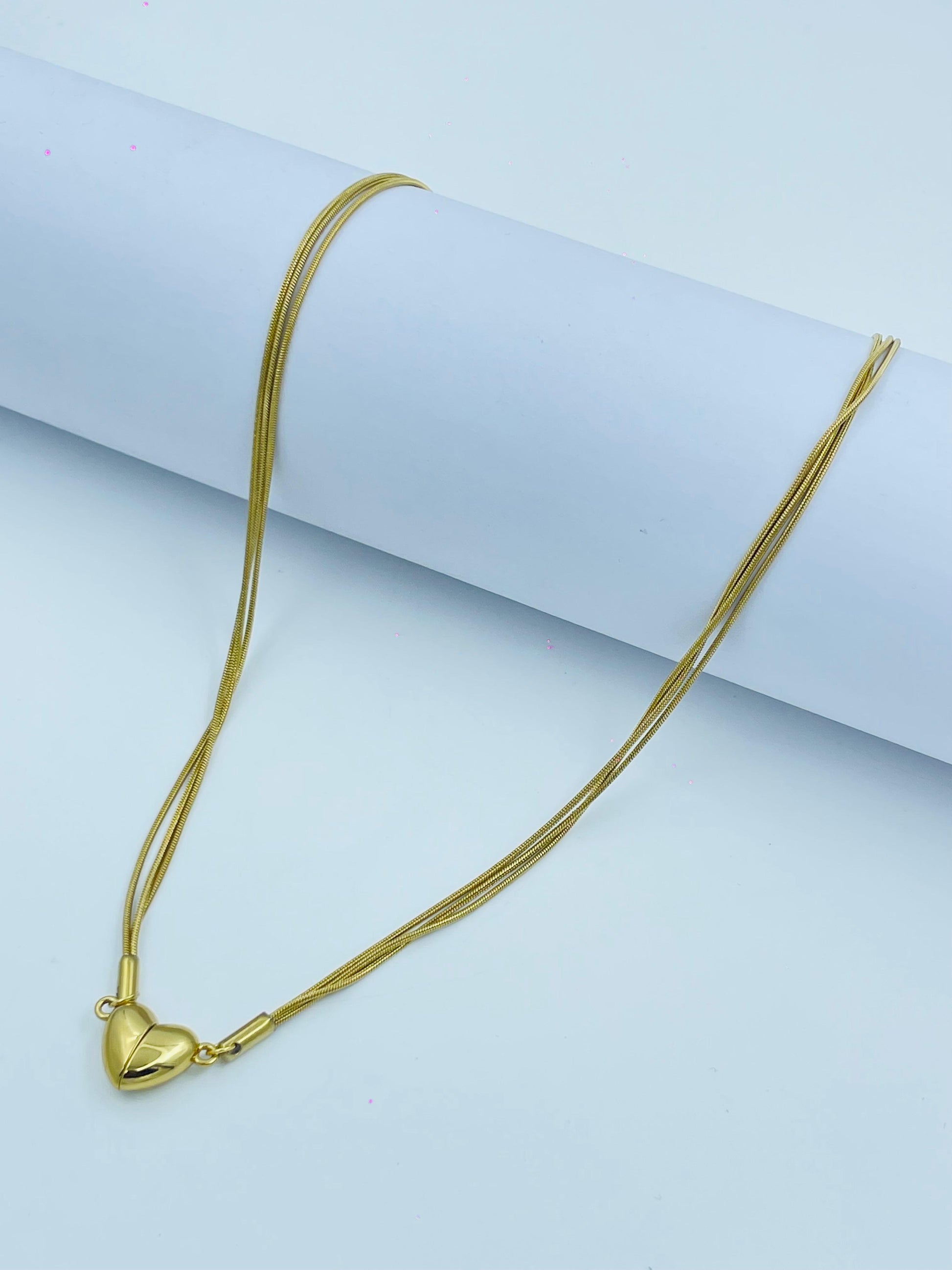 Bold Gold Heart Pendant Necklace – Triple Chain Love Statement