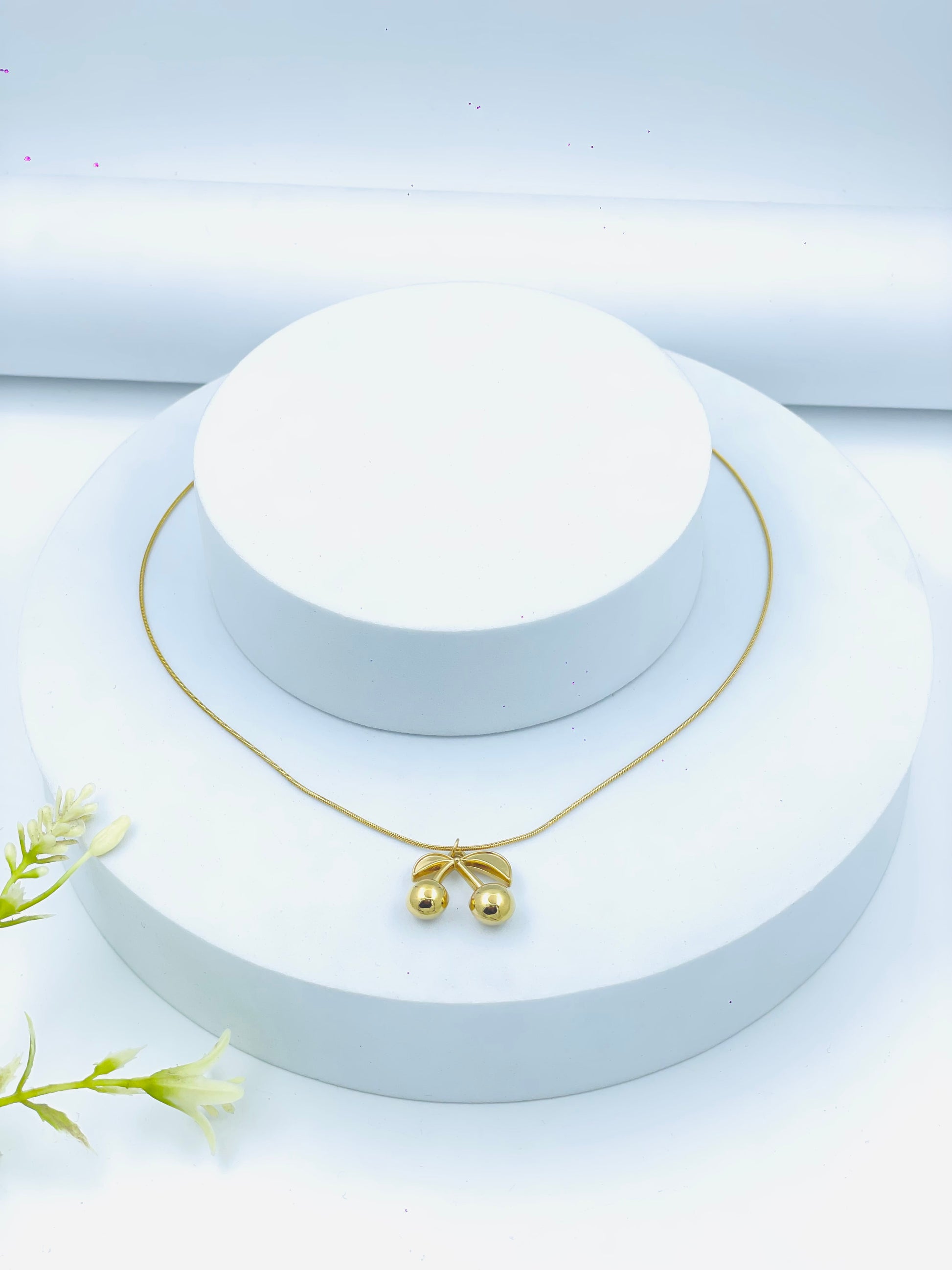 Elegant Cherry Design Gold Necklace