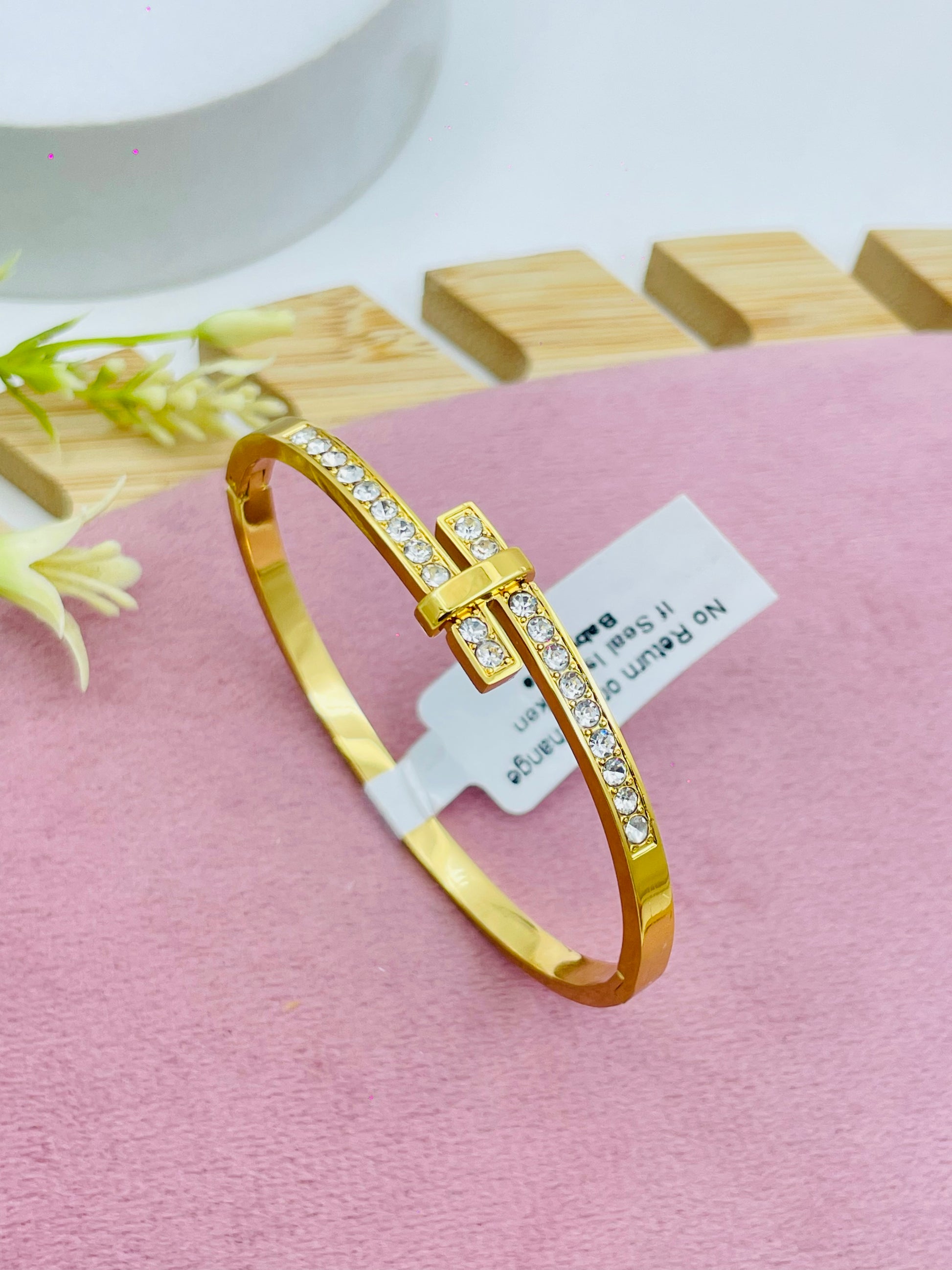 Elegant Gold Plated Cross Bracelet with Rhinestones