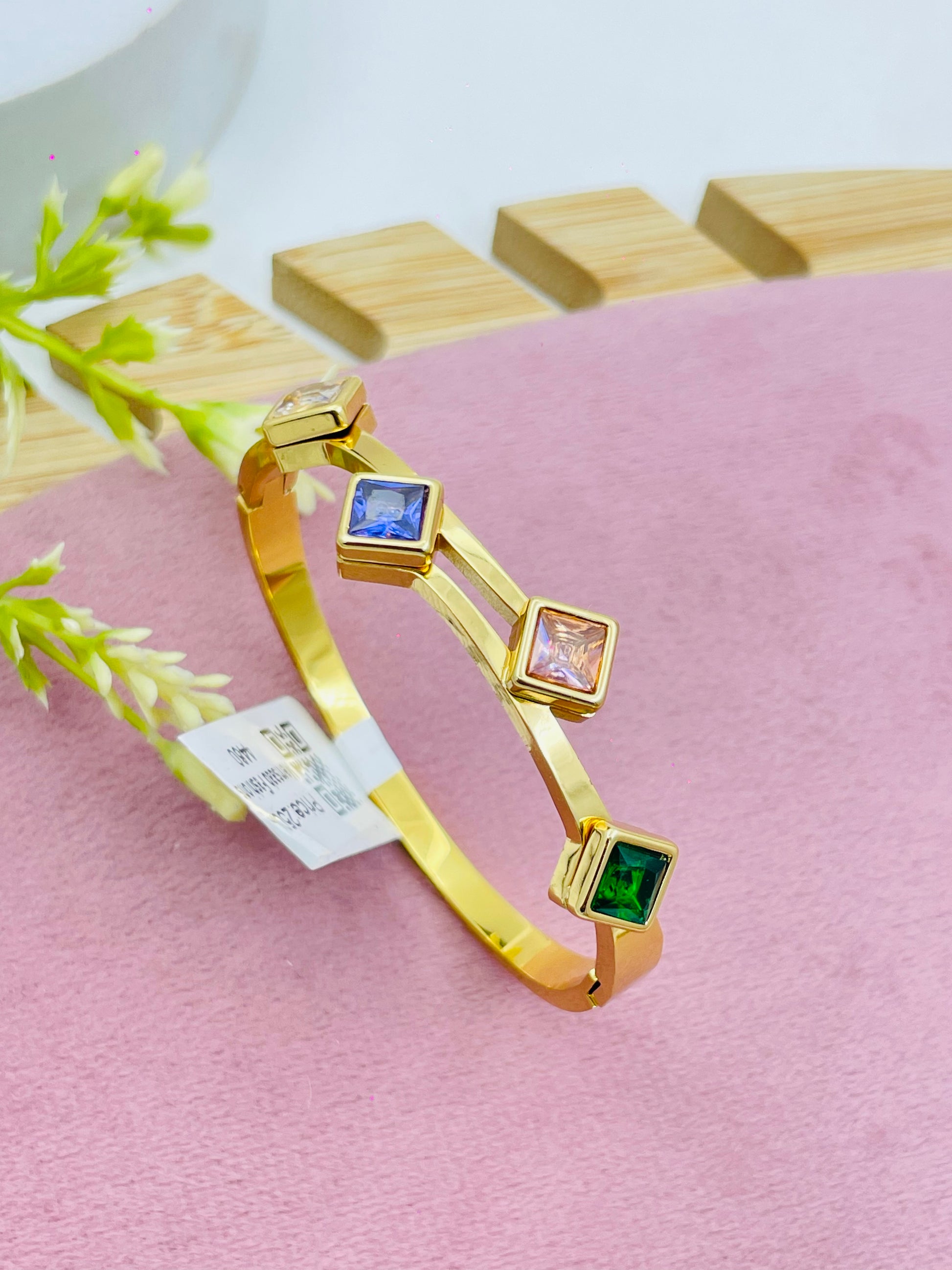 Stylish Gold Plated Bangle with MultiColored Gemstones