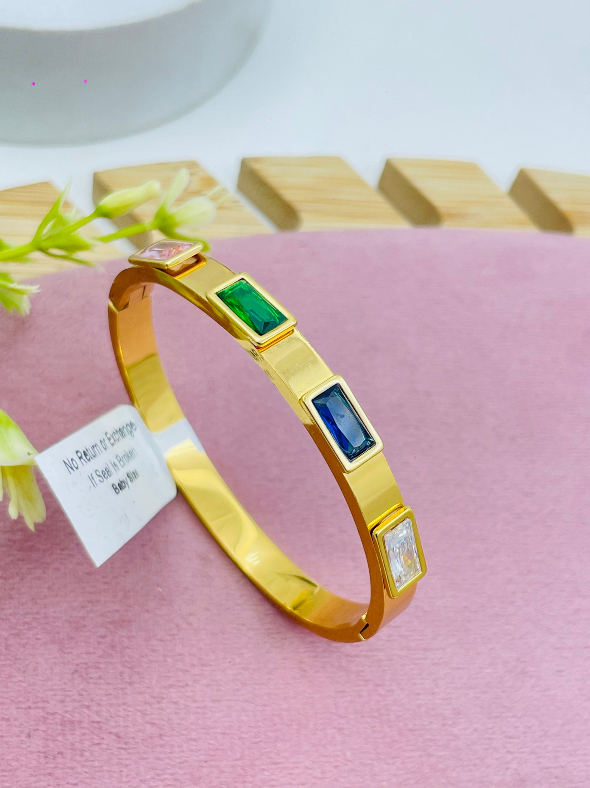 Gold Plated MultiStone Bangle Bracelet  Elegant Jewelry