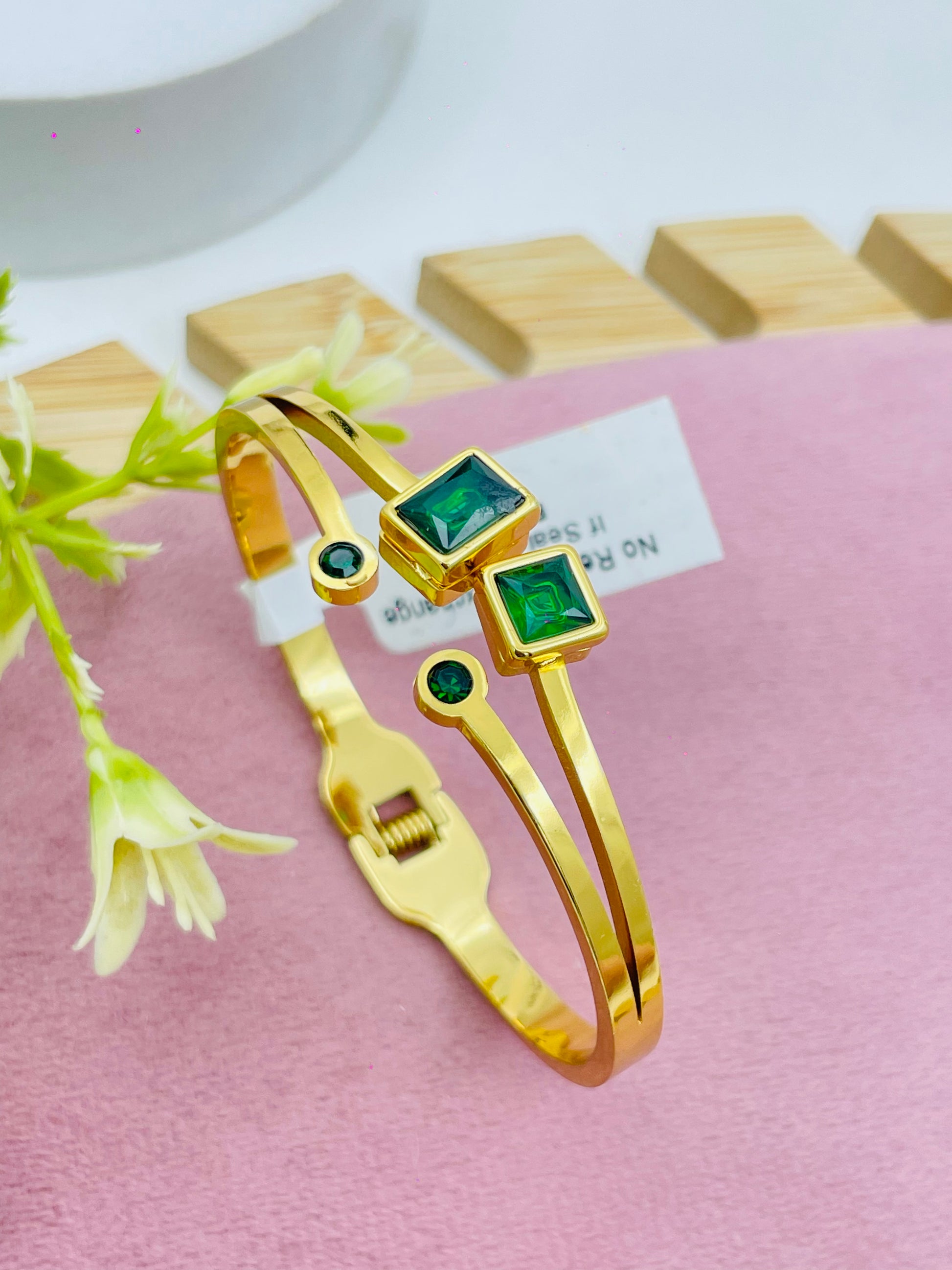 Elegant Emerald Square Gold Bangle for Women