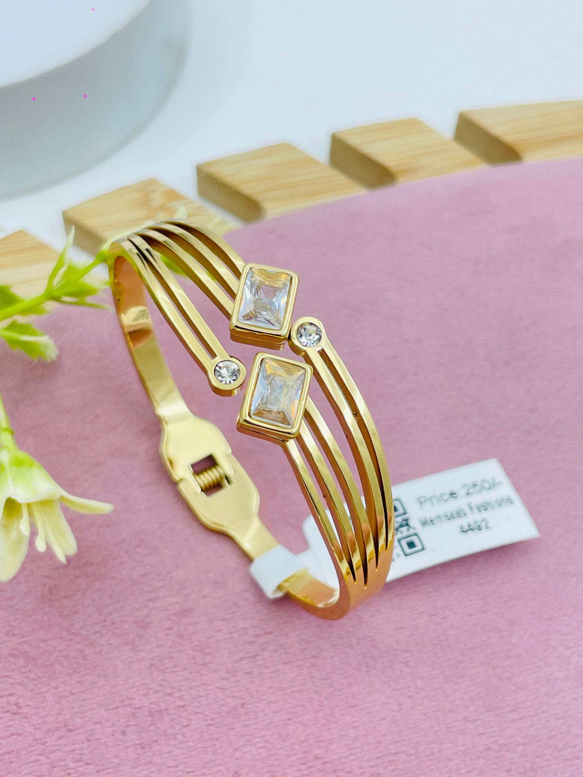 Elegant Gold Bangle with Square Crystal Accents