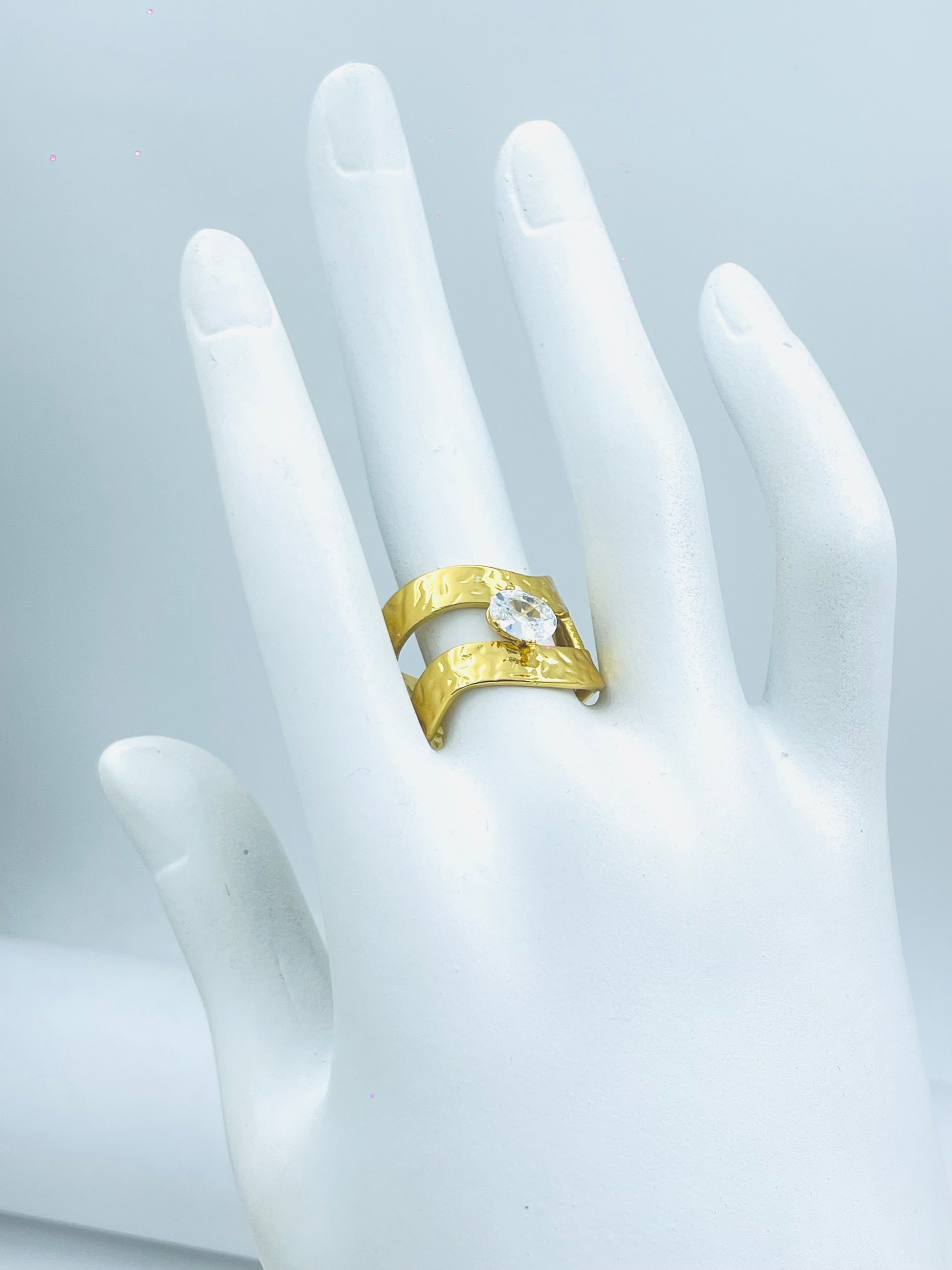 Elegant Gold Double Band Ring with Marquise Gemstone