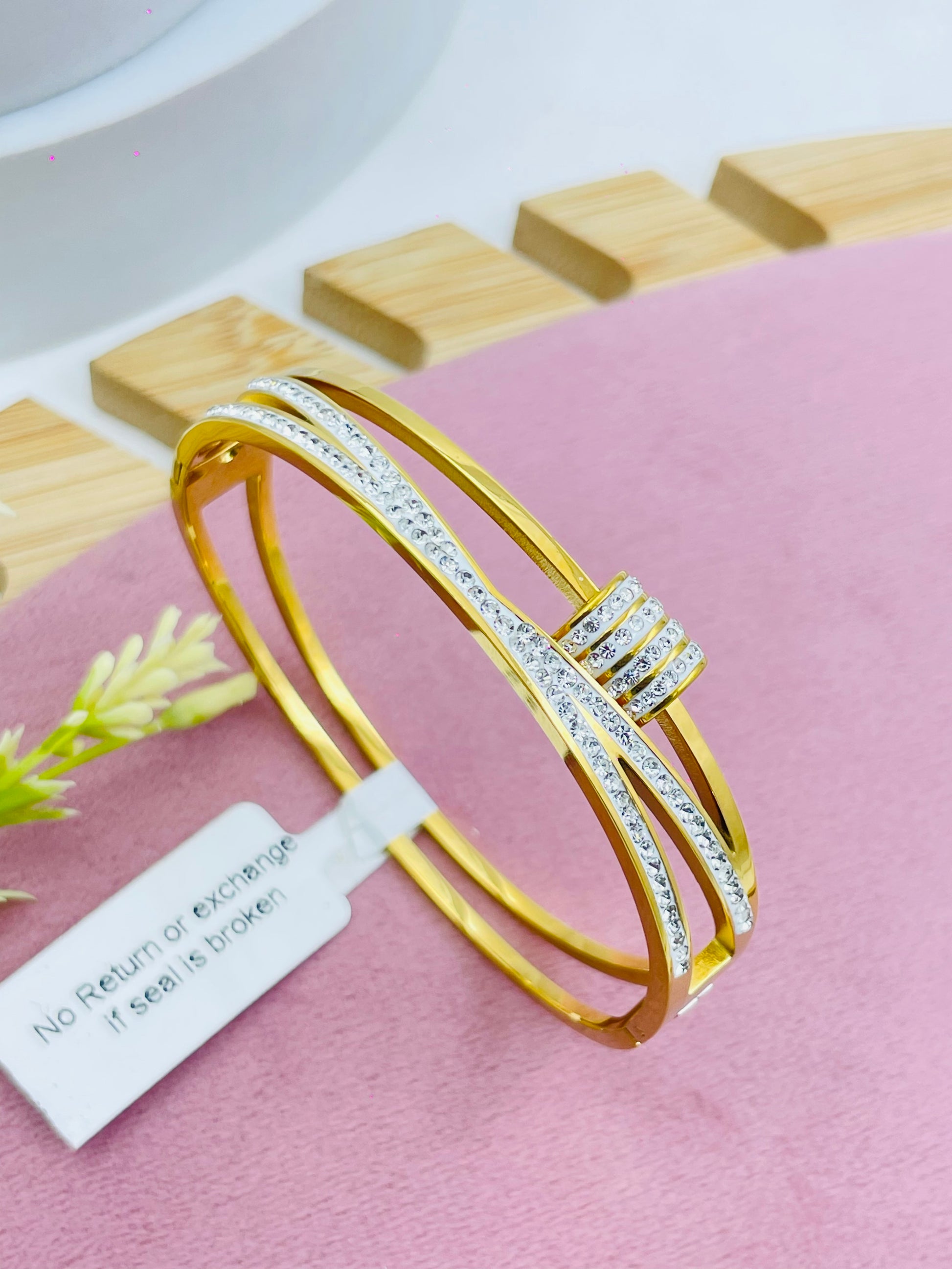 Elegant DualTone Crystal Embellished Bangle