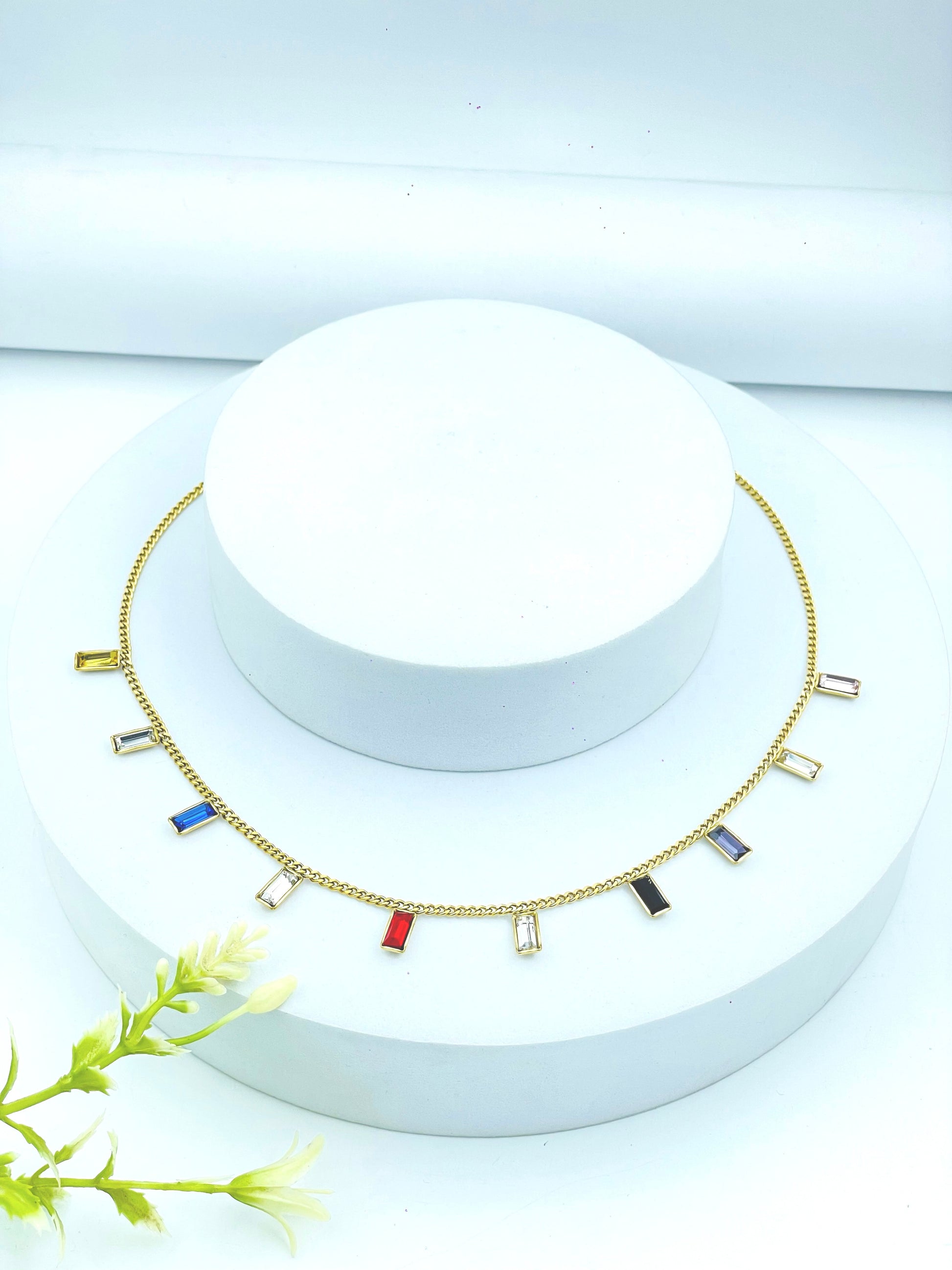 Elegant Multicolor Bar Pendant Necklace  Gold Chain