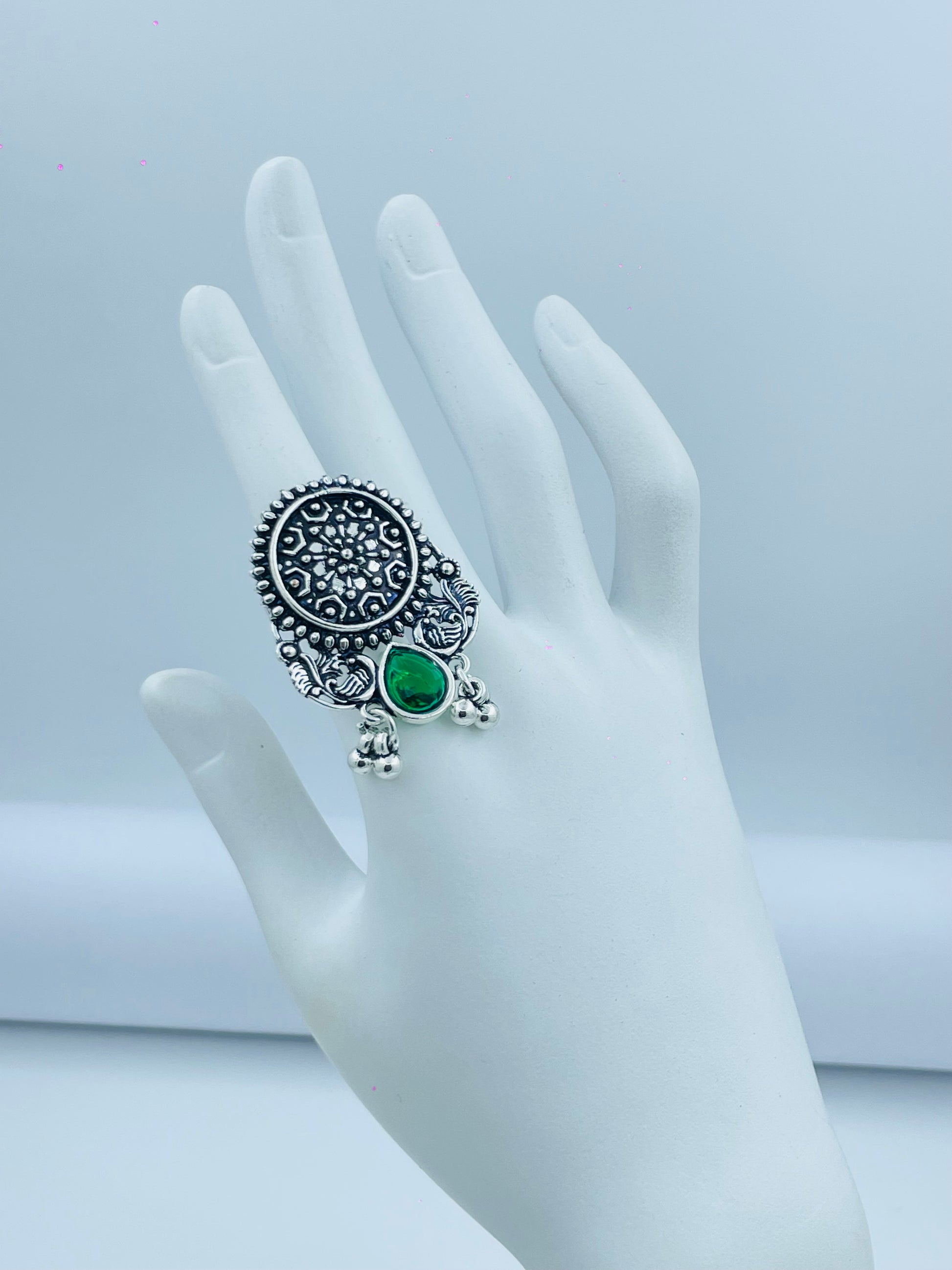 Vintage Silver Adjustable Ring with Intricate Design