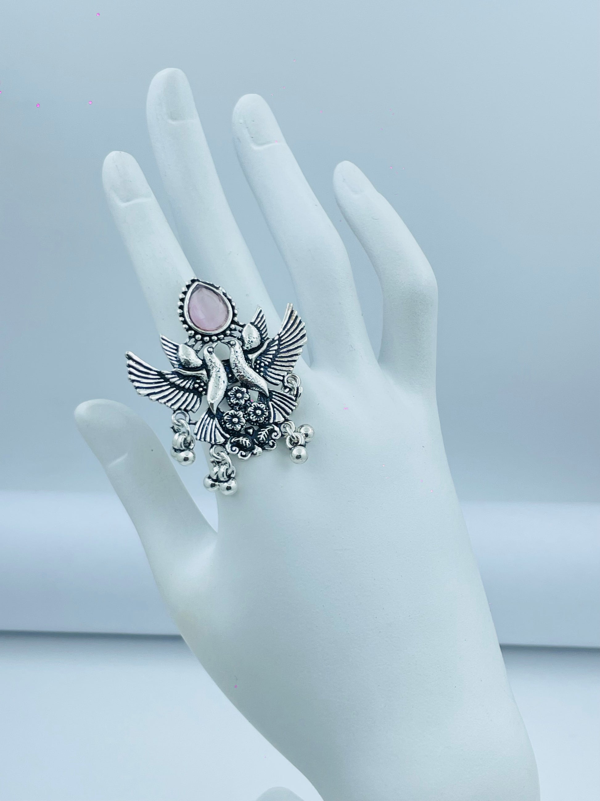 Unique Silver Eagle Statement Ring with Gemstone
