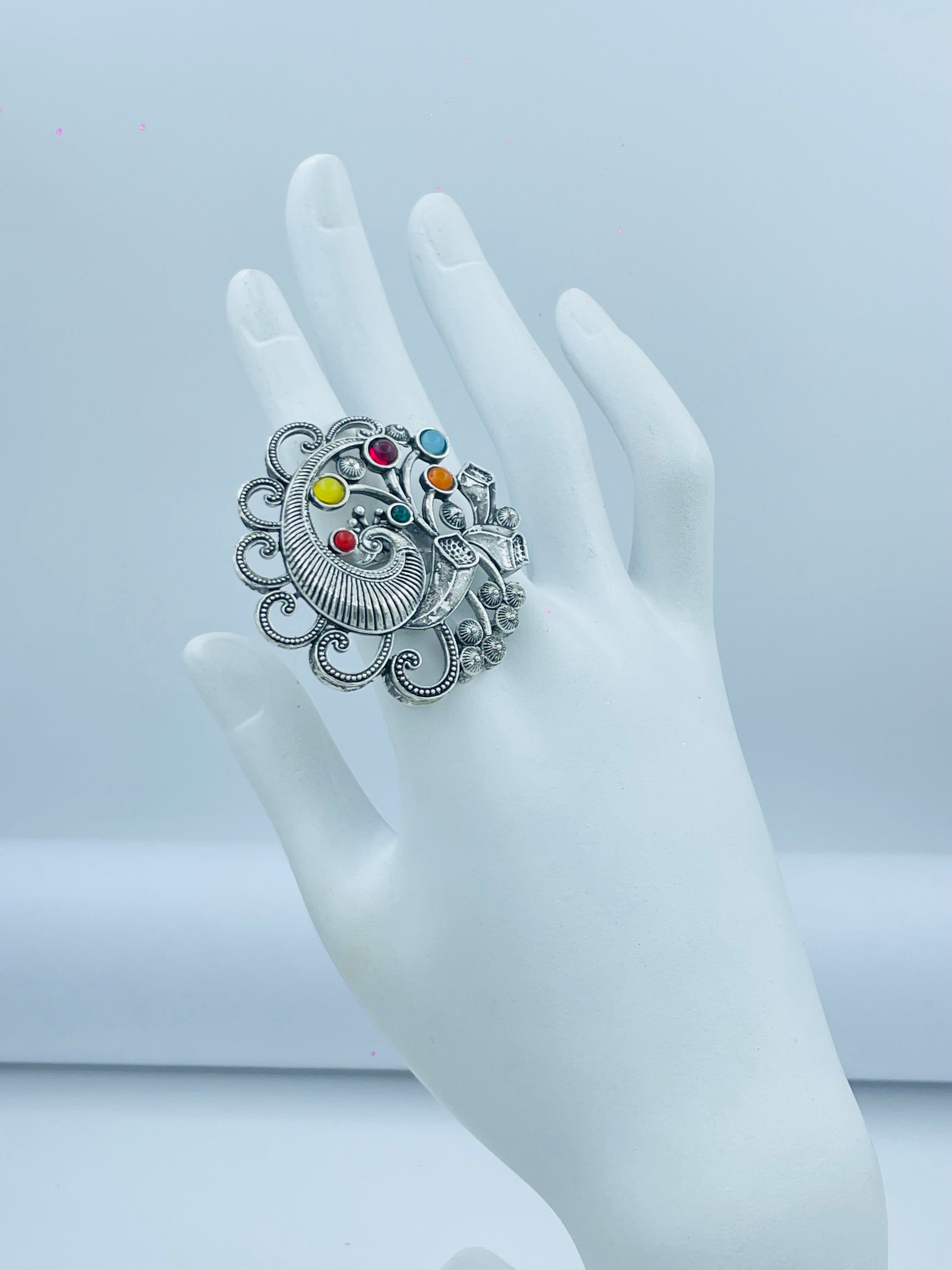 Elegant Vintage MultiStone Silver Ring