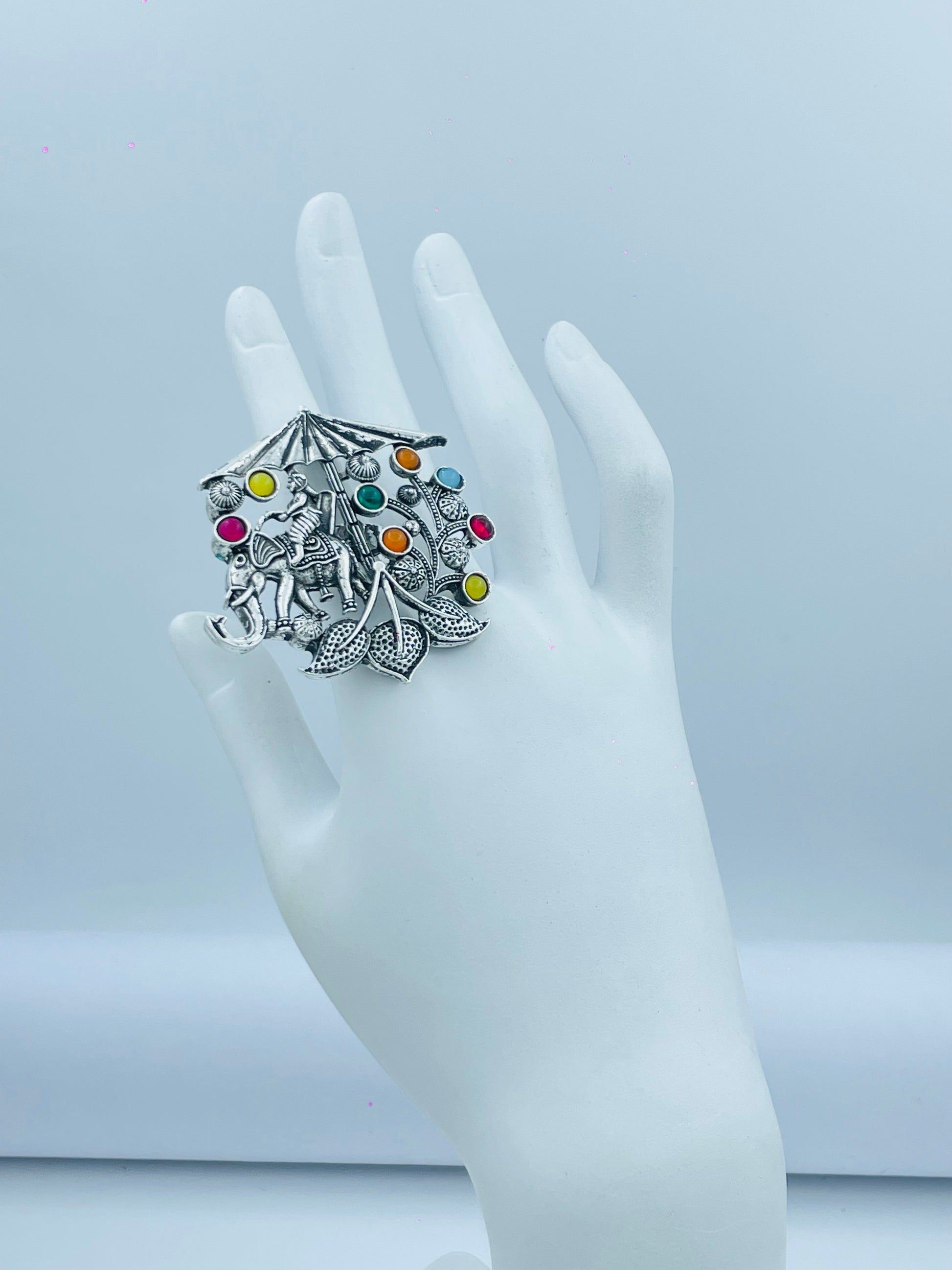Exquisite Colorful Embellished Silver Ring