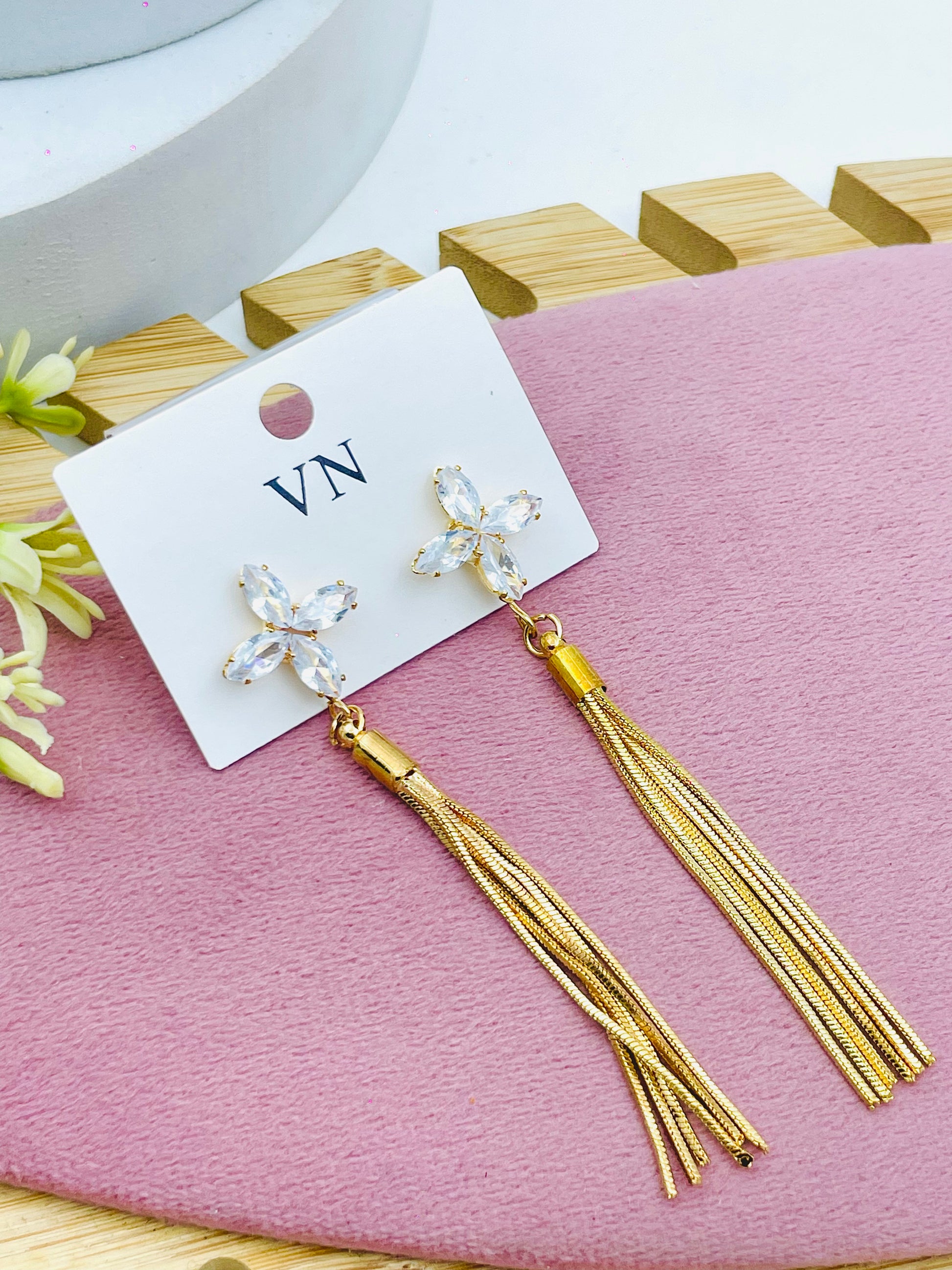 Elegant Gold Tassel Flower Earrings  VN Collection