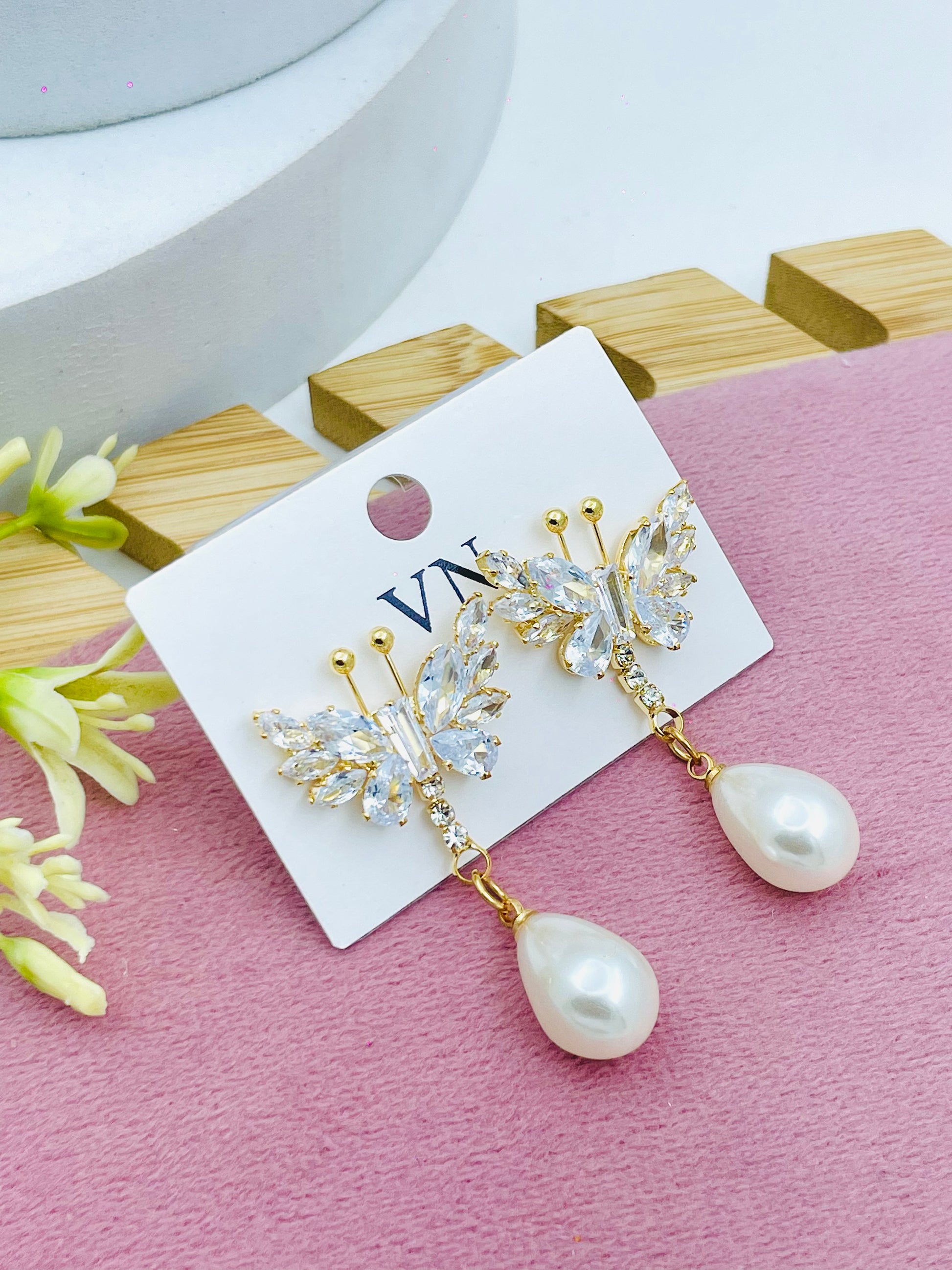 Elegant Butterfly Pearl Drop Earrings