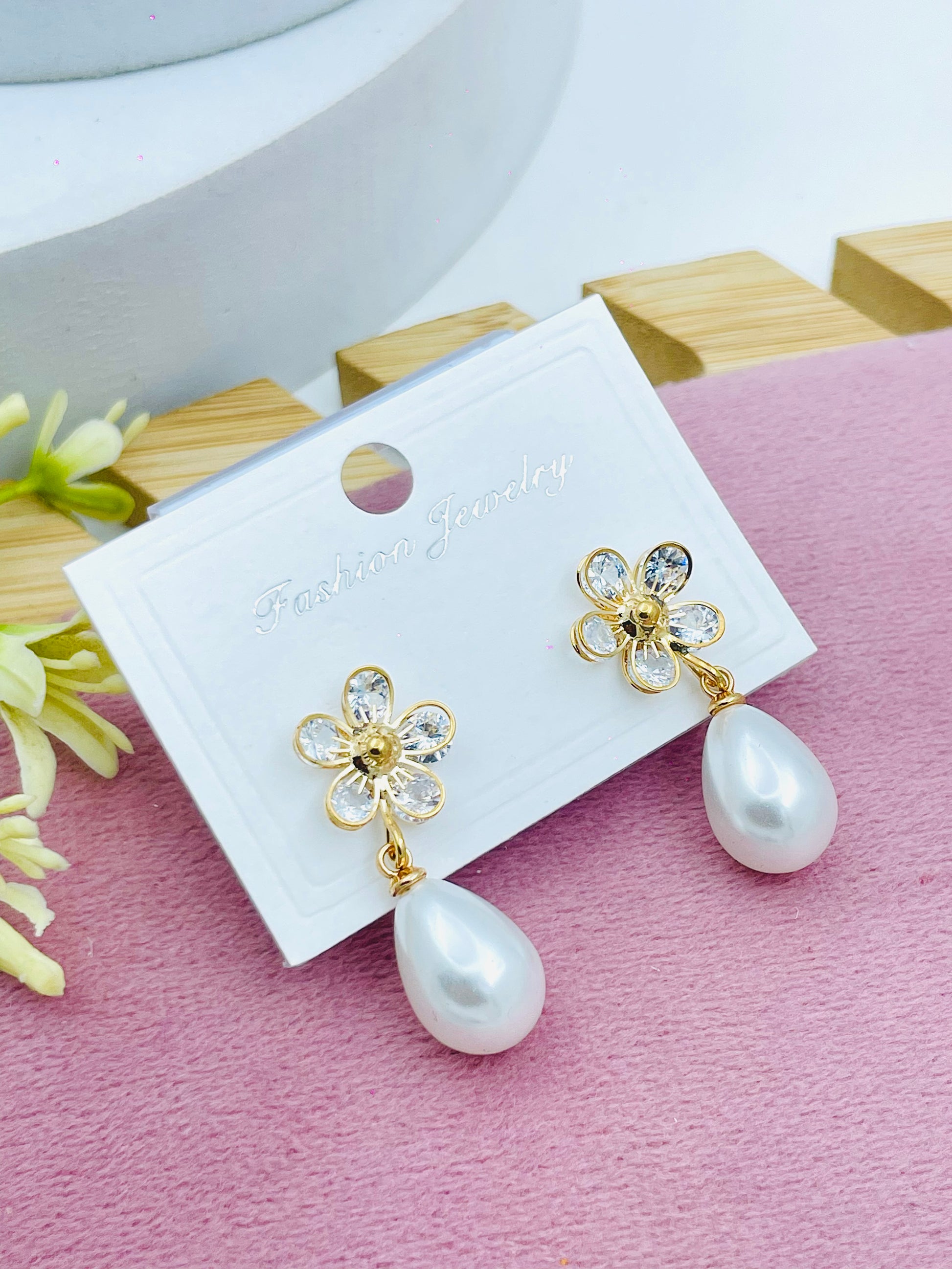 Elegant Floral Pearl Drop Earrings