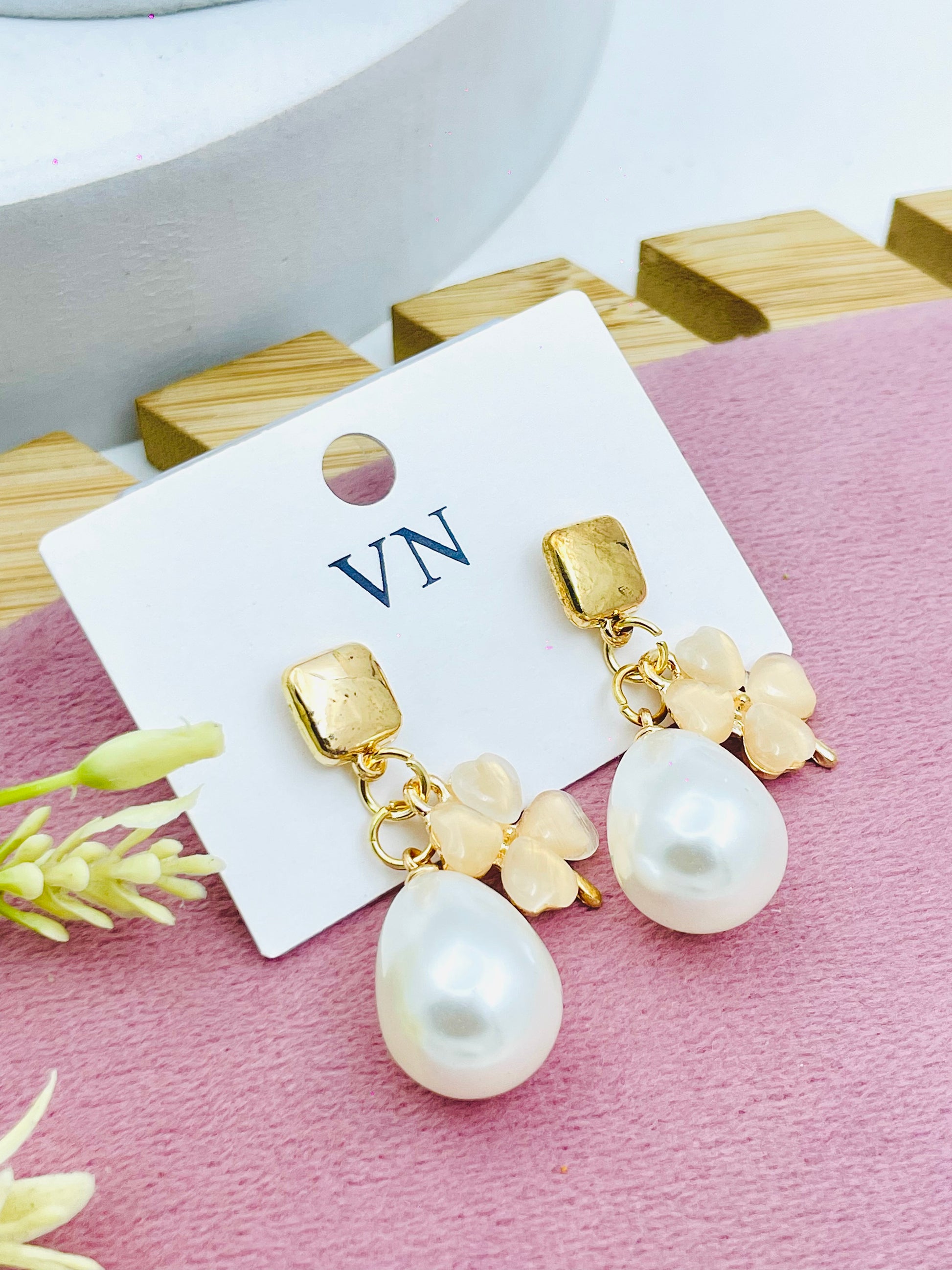 Elegant Pearl Drop Earrings with Floral Design
