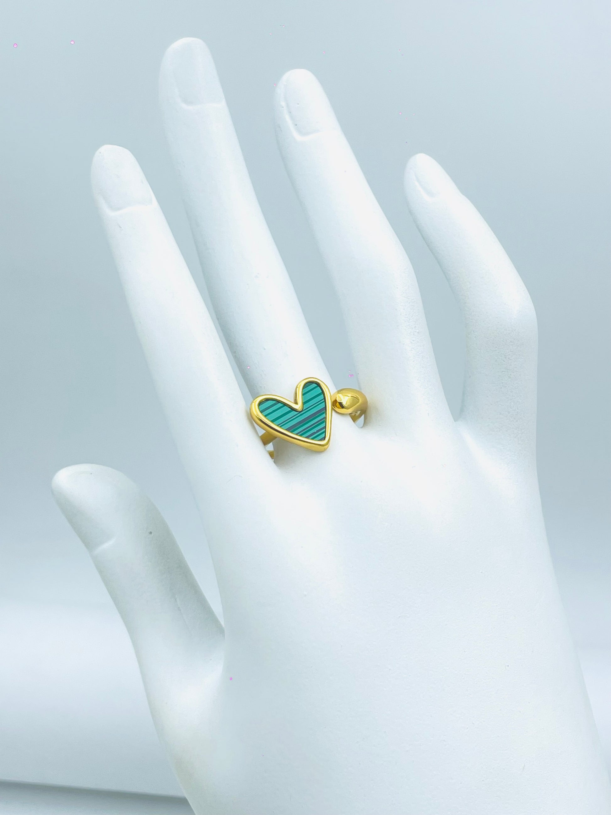 Gold Heart Ring with Turquoise Enamel  Stylish Jewelry