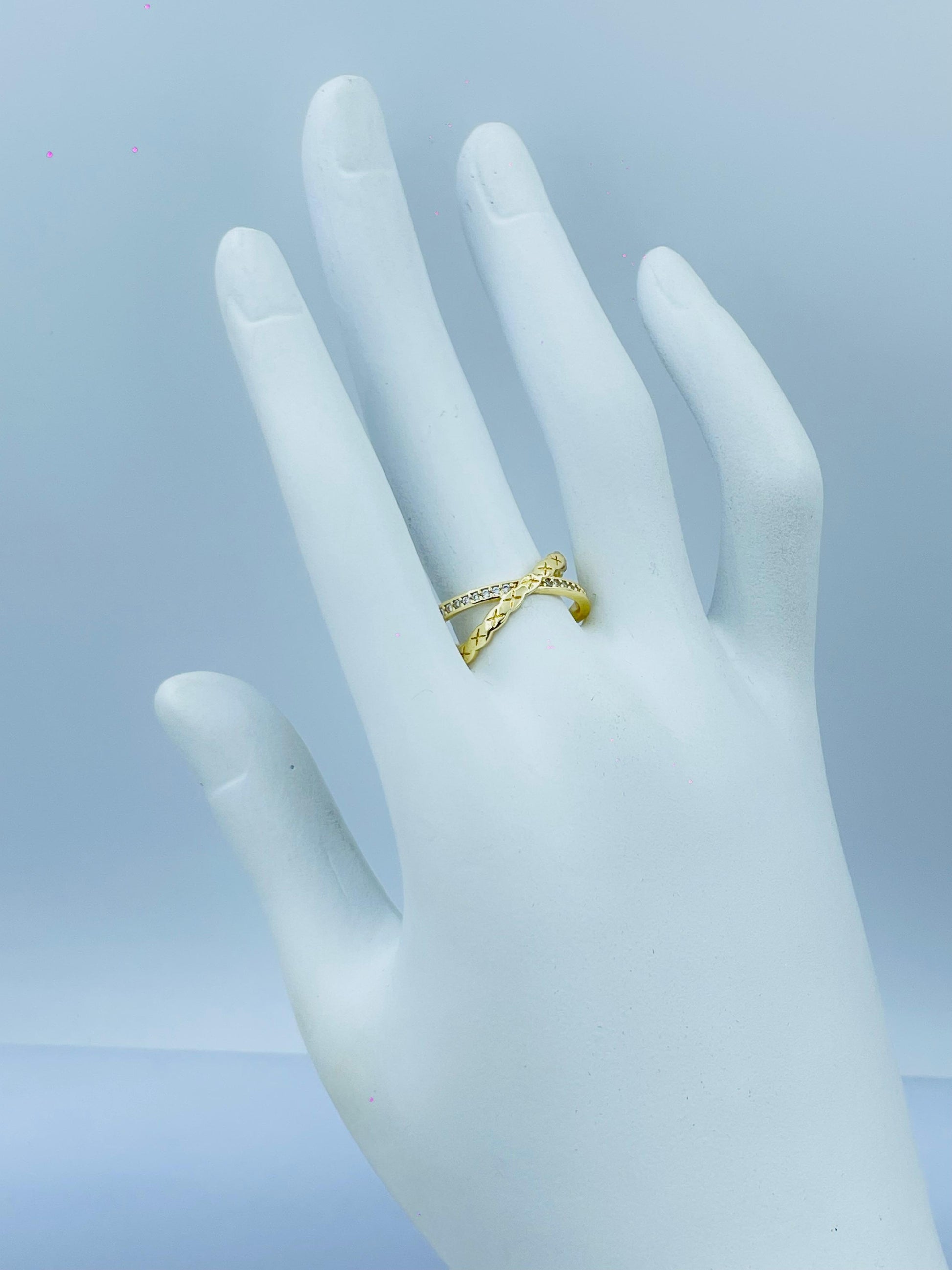 Gold Ring with Cross Band and Stone Touch