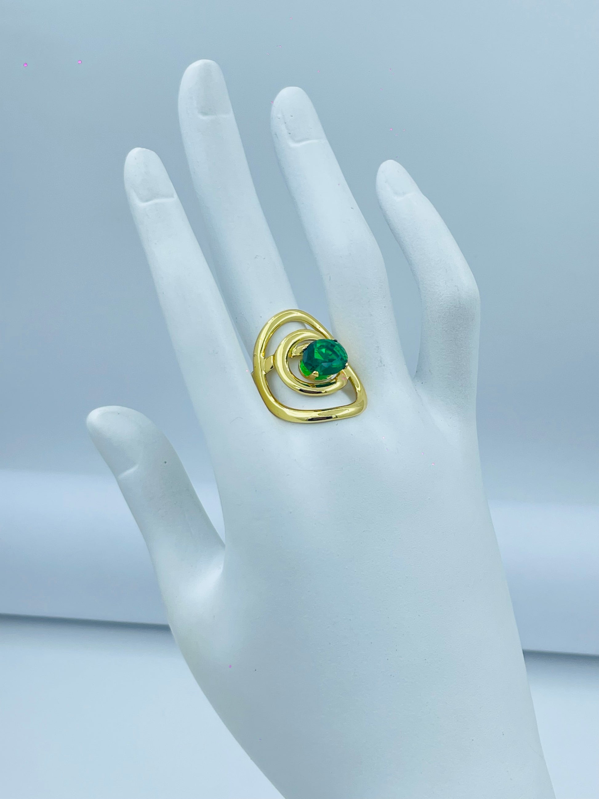 Elegant Gold Plated Teardrop Green Gem Ring
