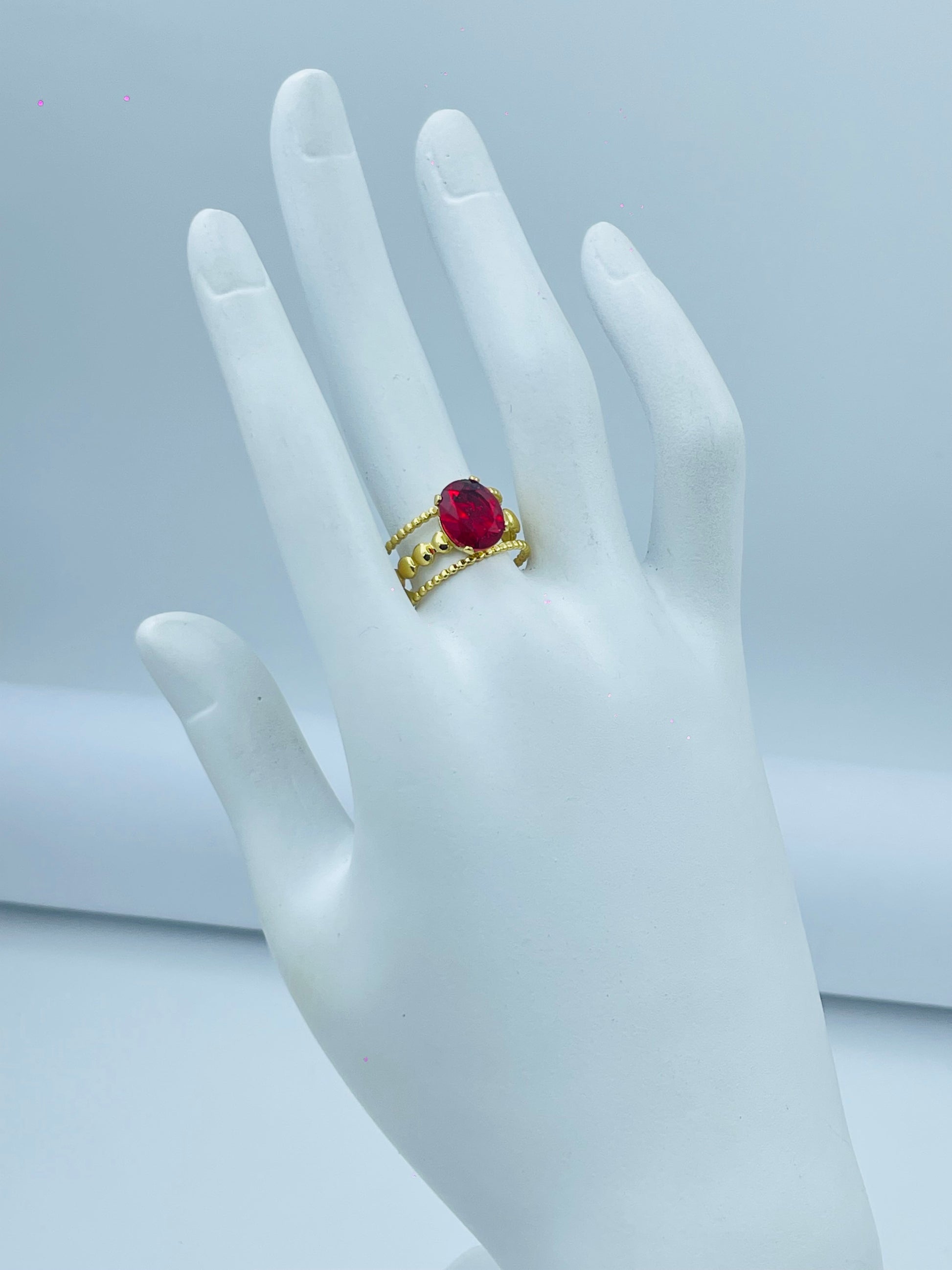 Elegant Gold Ring with Red Gemstone  Perfect for Any Occasion
