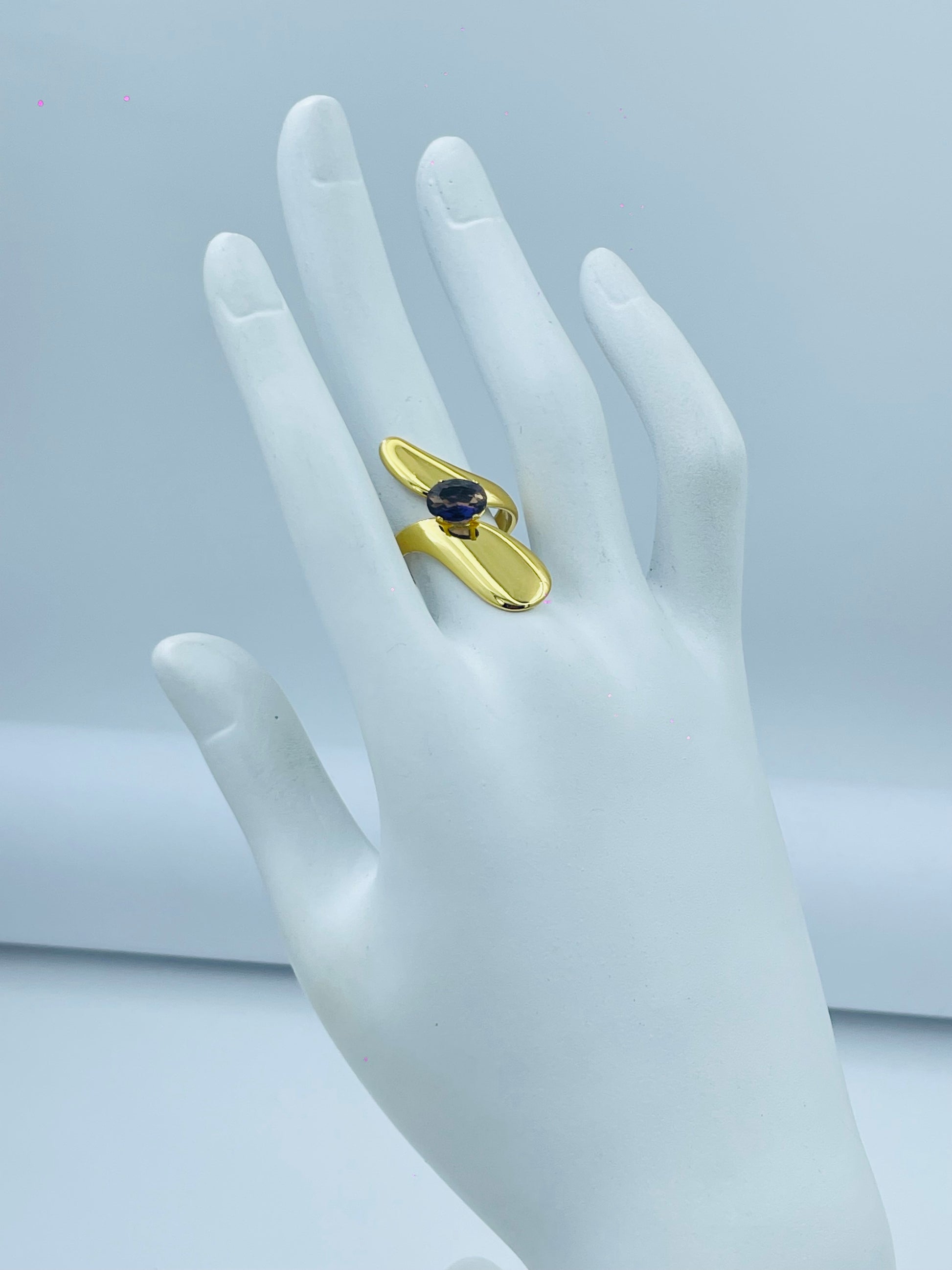 Elegant Gold Plated Statement Ring with Black Stone