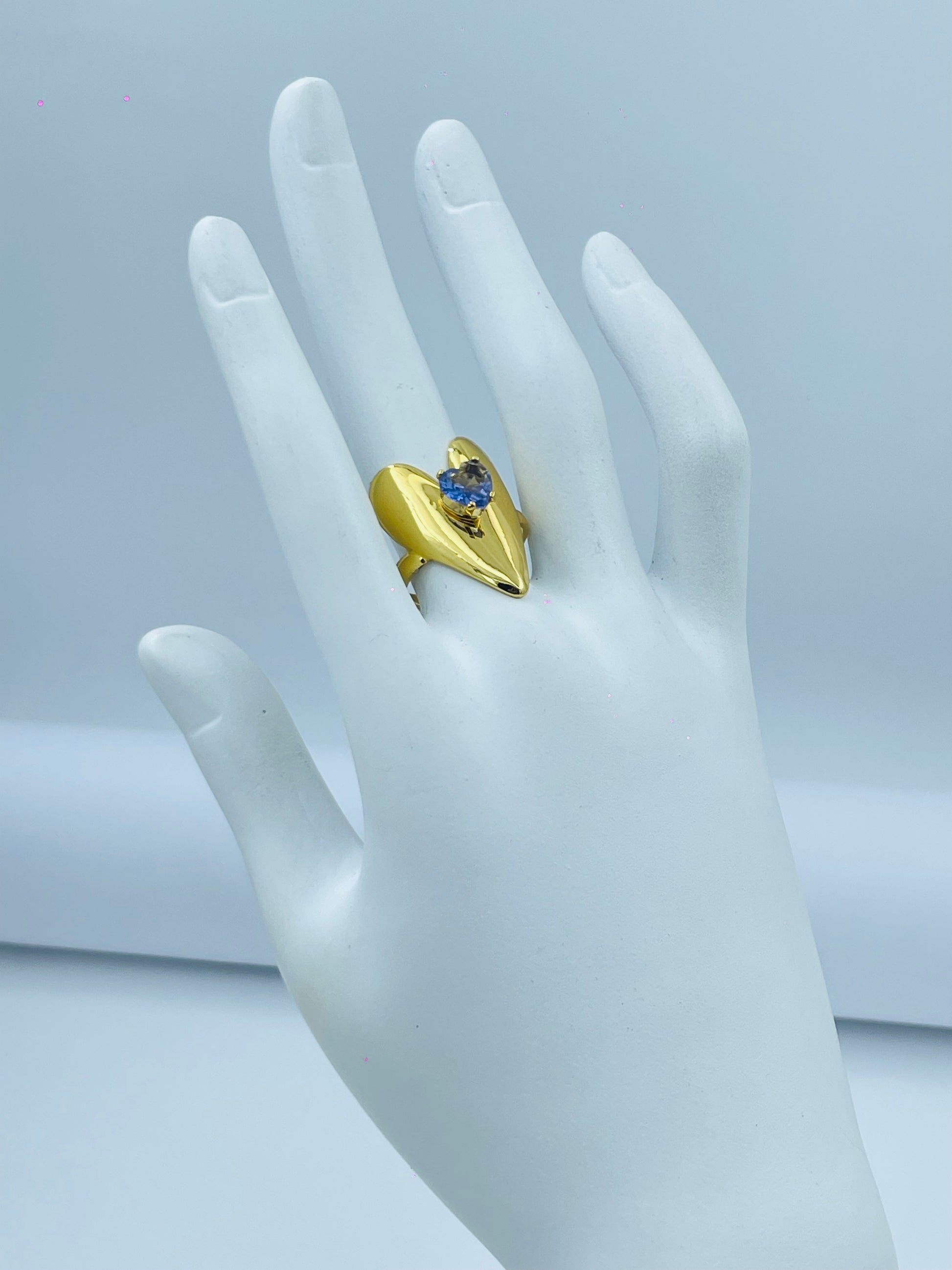 Elegant Gold Heart Ring with Blue Gemstone