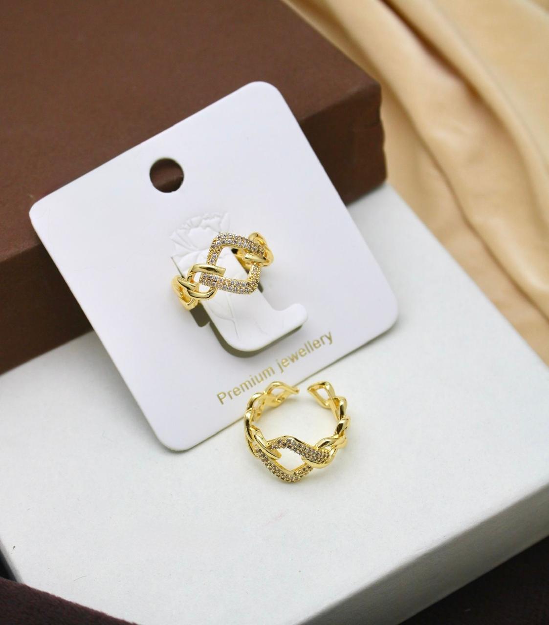 Elegant Gold Twisted Knot rings with Rhinestones