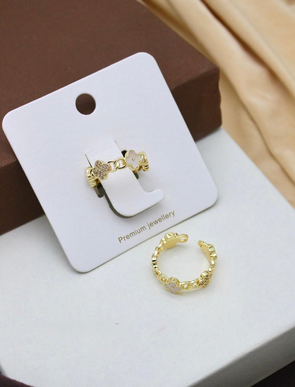 Gold Plated Flower Adjustable Ring  Premium Jewellery