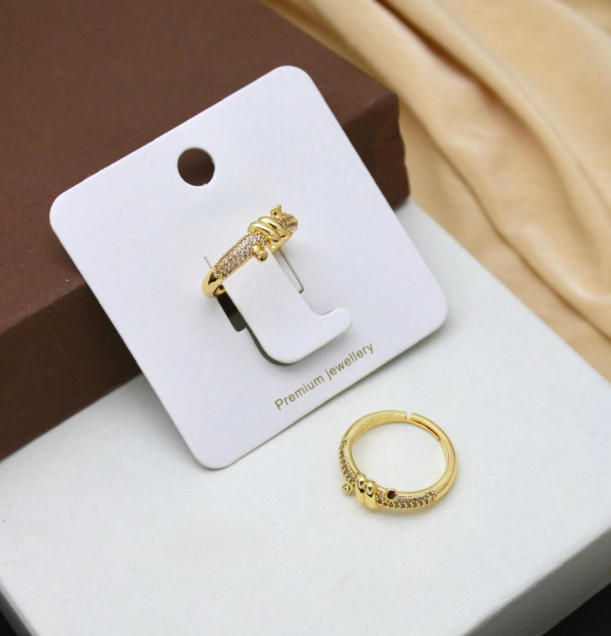 Elegant Gold Adjustable Ring with Crystals
