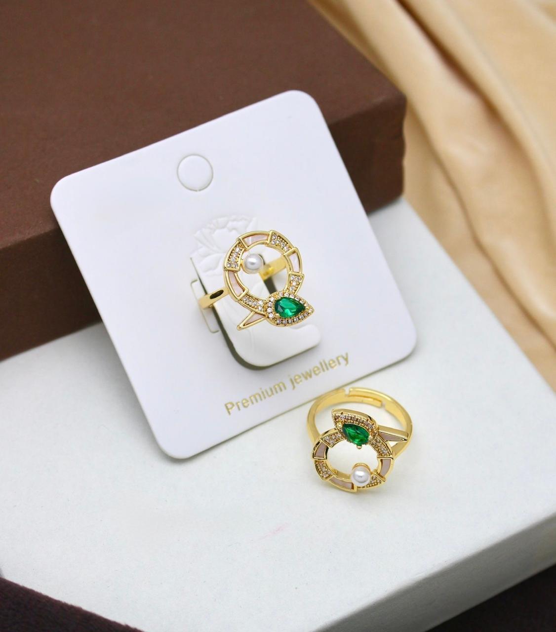 Gold Pearl and Emerald Ring Set  Premium Jewellery
