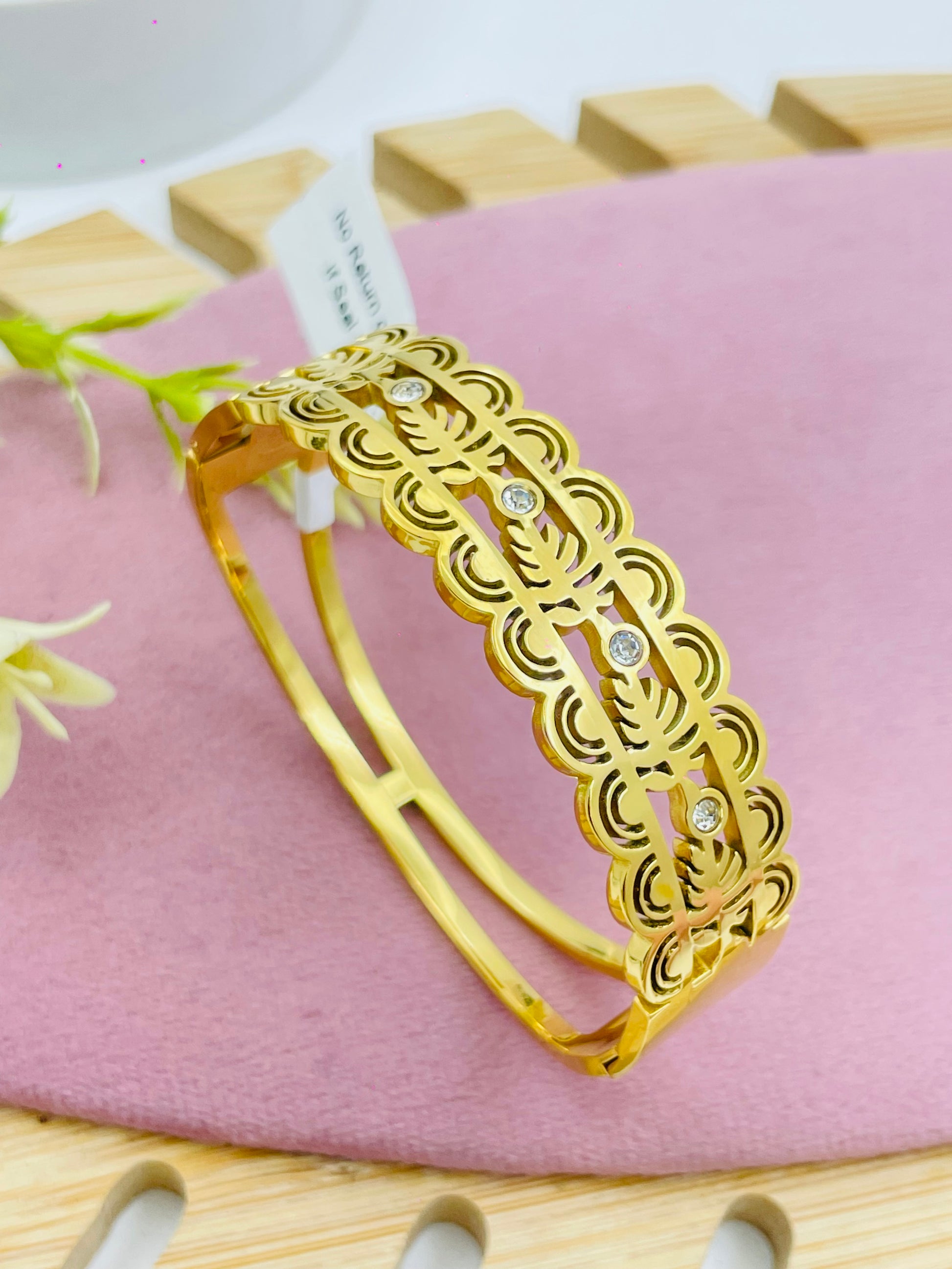 Elegant Gold Plated Bangle with Crystal Inlays  Perfect Accessory