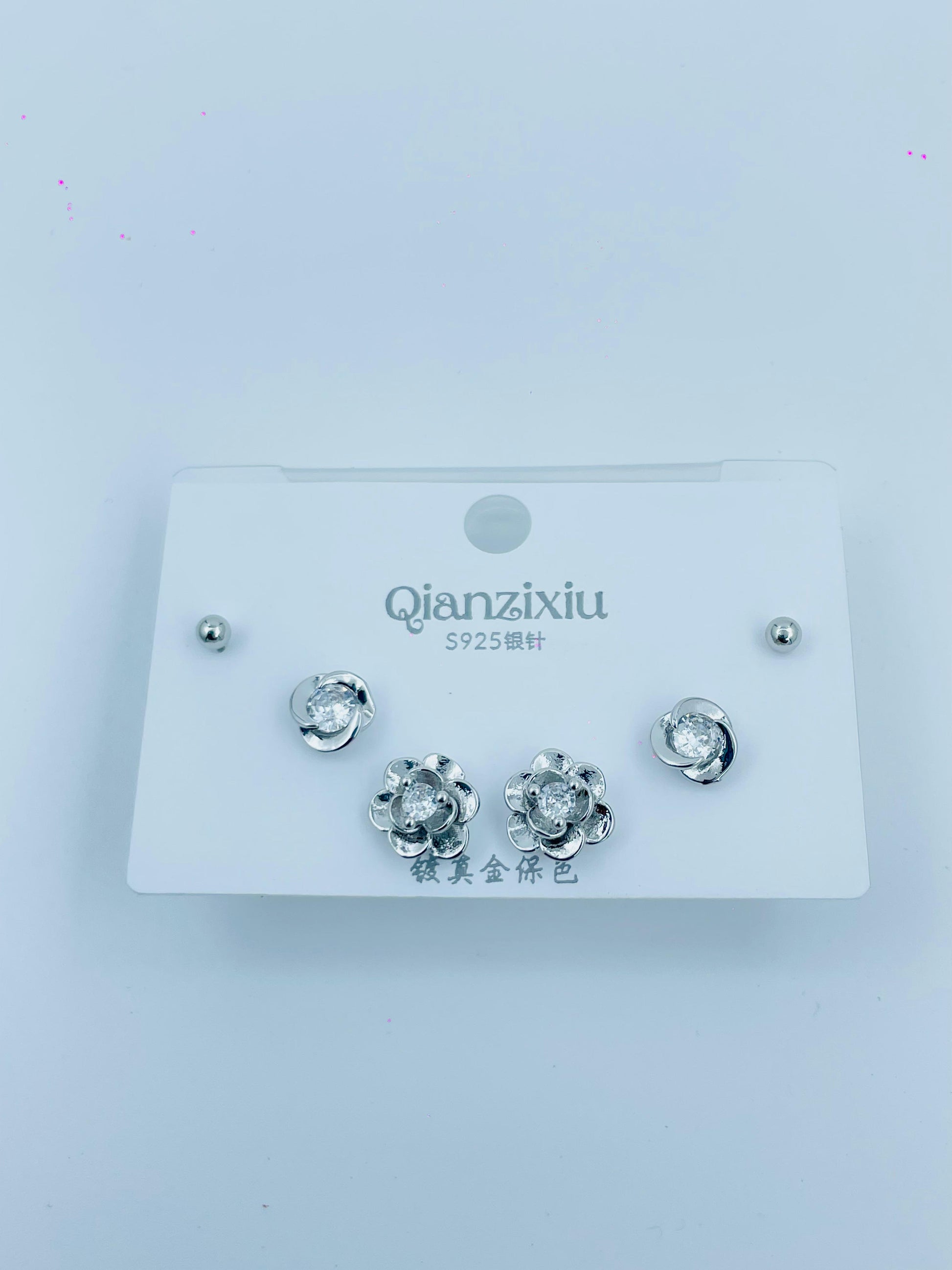 Silver Earring Combo Set – 3 Pairs of Elegant Floral Studs