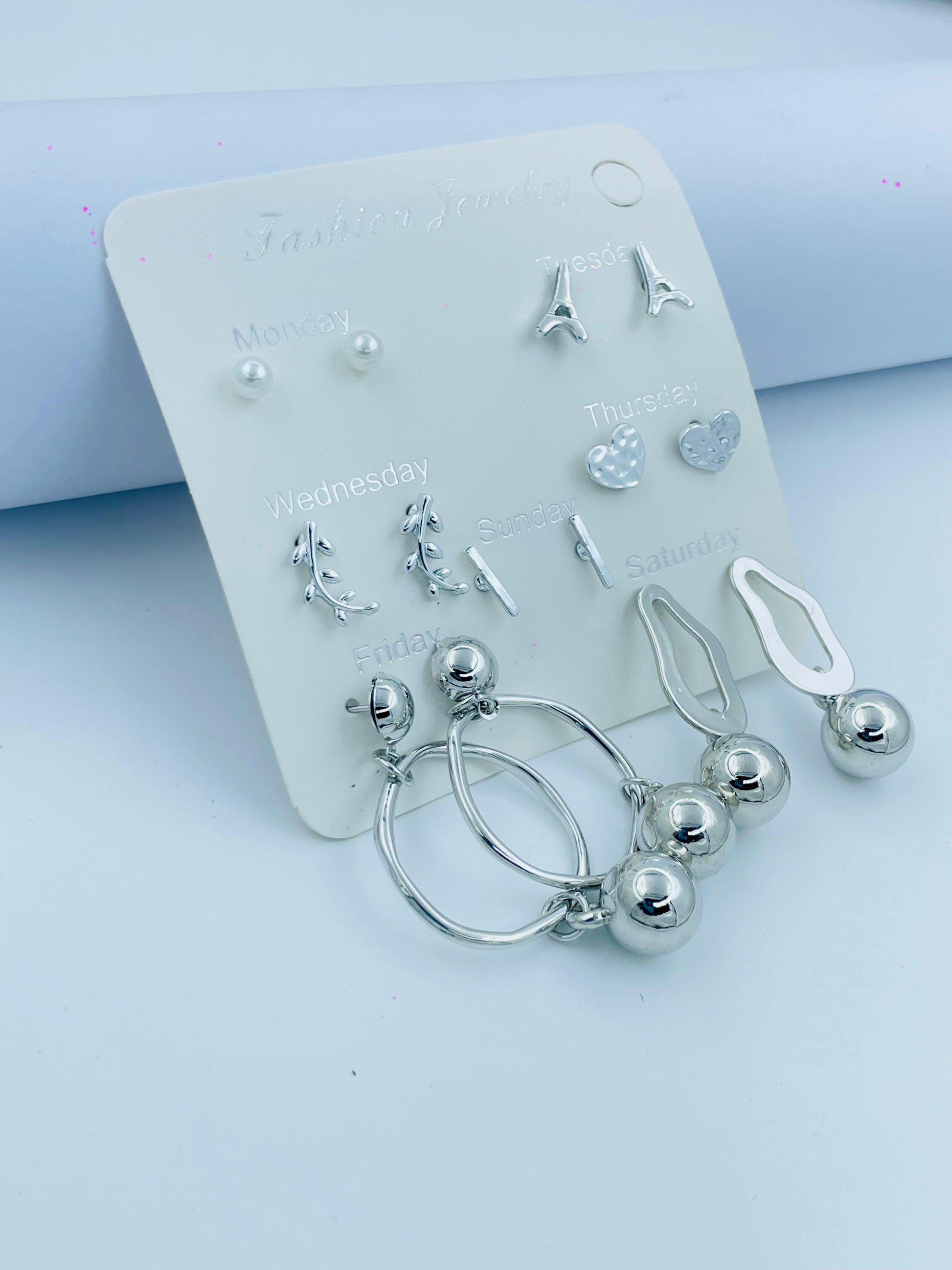 7 Days Silver Earring Set – Elegant Fashion Jewelry for Women