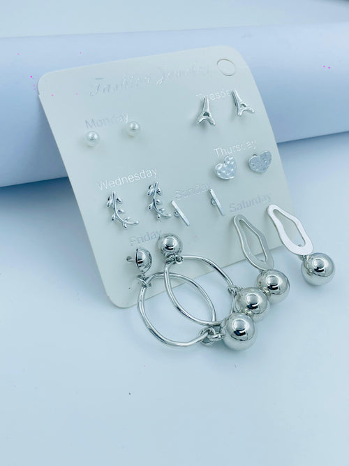 7 Days Silver Earring Set – Elegant Fashion Jewelry for Women