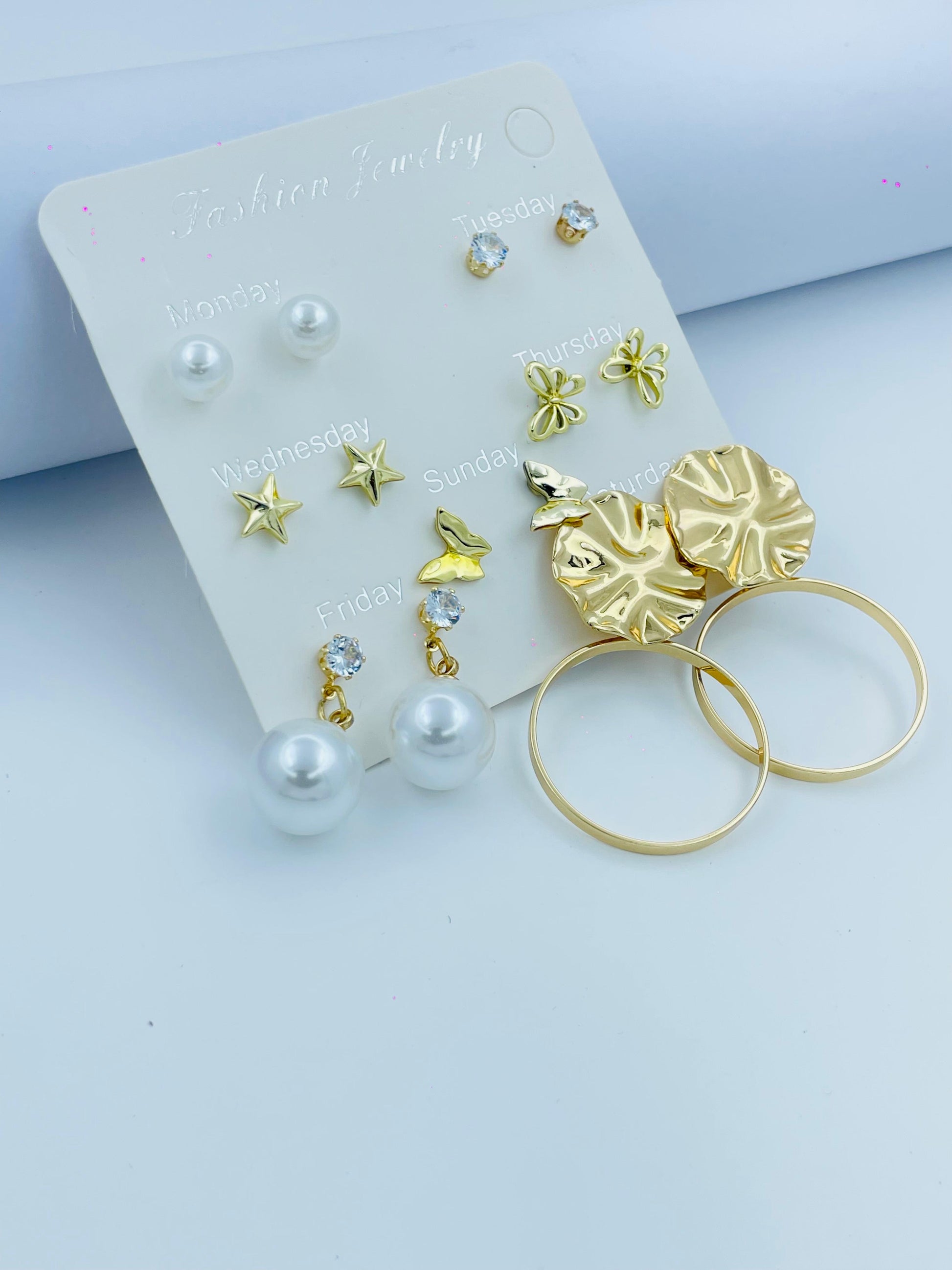 Elegant 7-Pair Gold & Pearl Earring Set – Versatile Daily Wear Jewelry